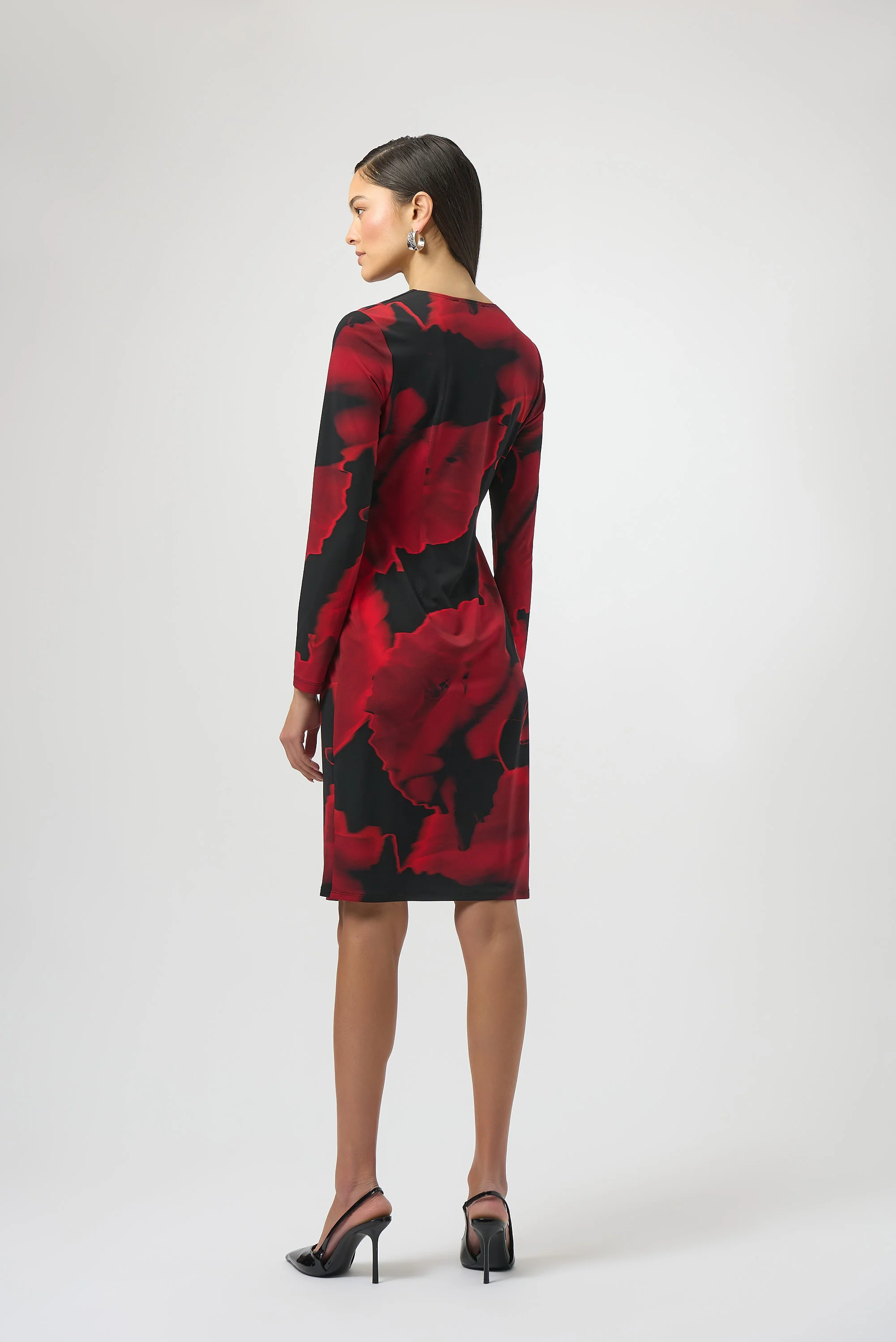Joseph Ribkoff Black/Red Abstract Print Wrap Dress Style 254088 - Image 5