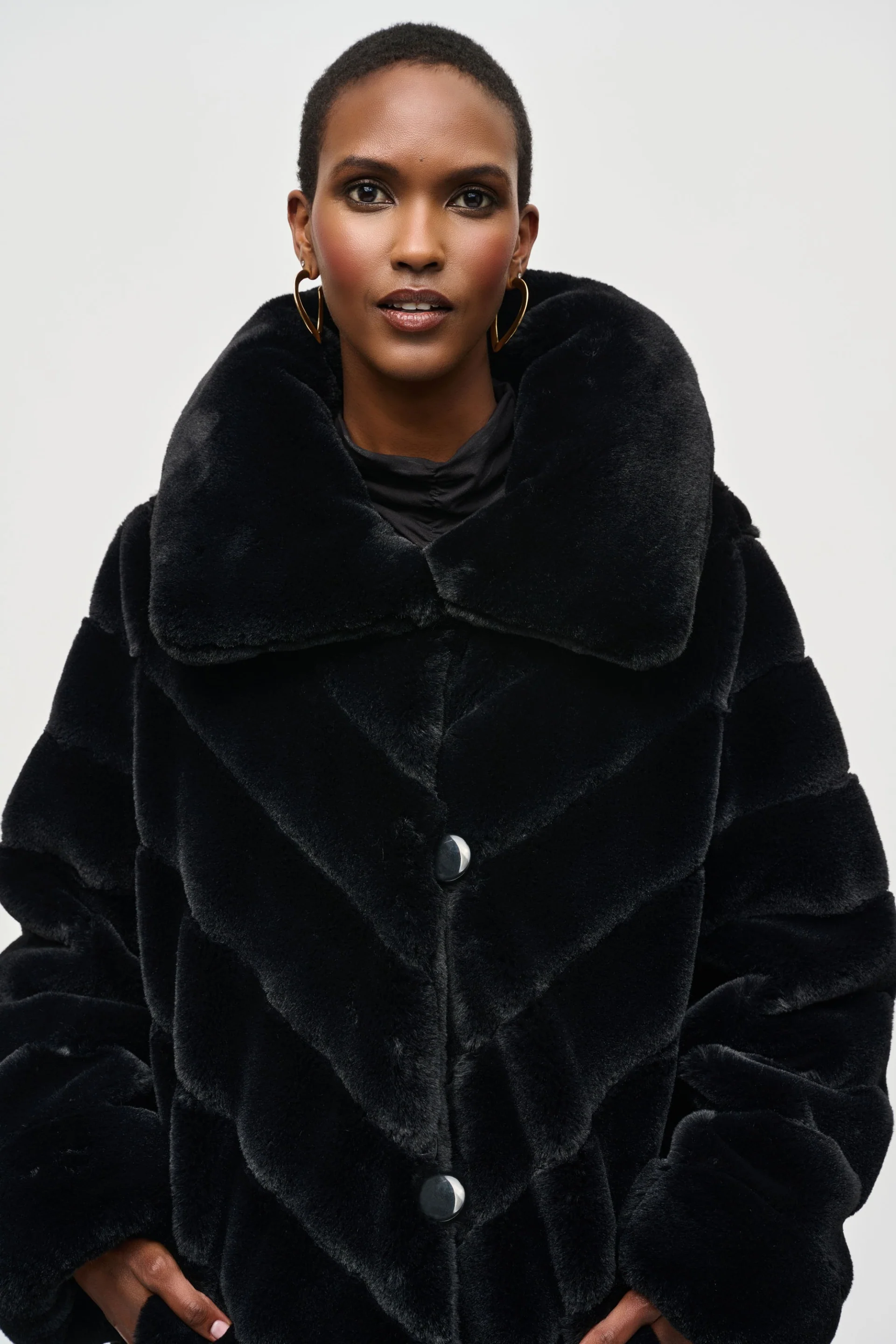 Joseph Ribkoff Black Reversible Faux Fur Coat Style 243904 - Image 2