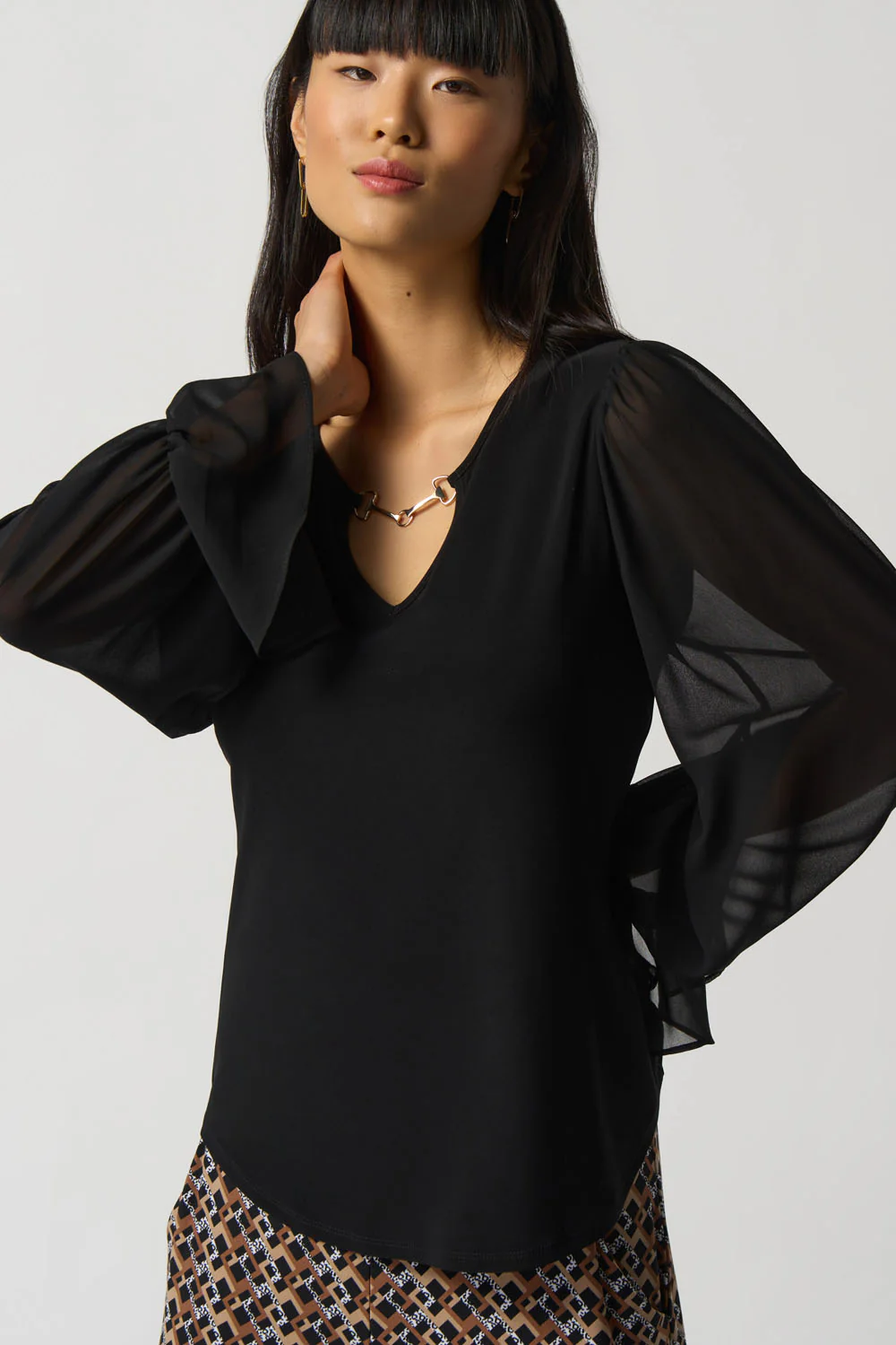 Joseph Ribkoff Black Ruffle Sleeve Top Style 233111 - Image 2