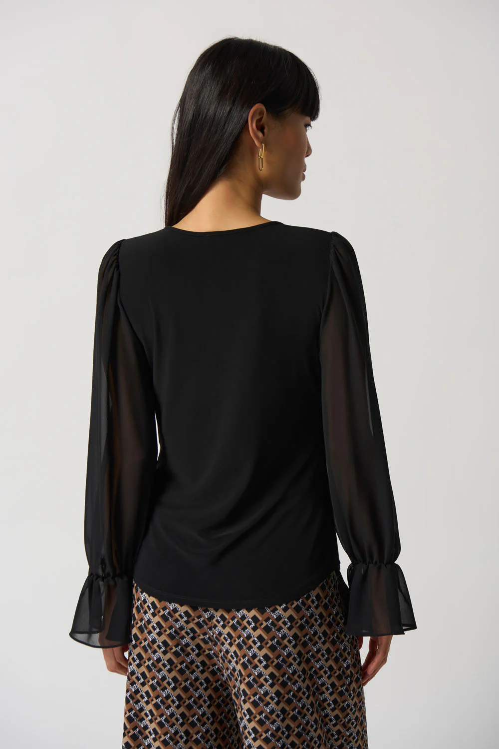 Joseph Ribkoff Black Ruffle Sleeve Top Style 233111 - Image 3