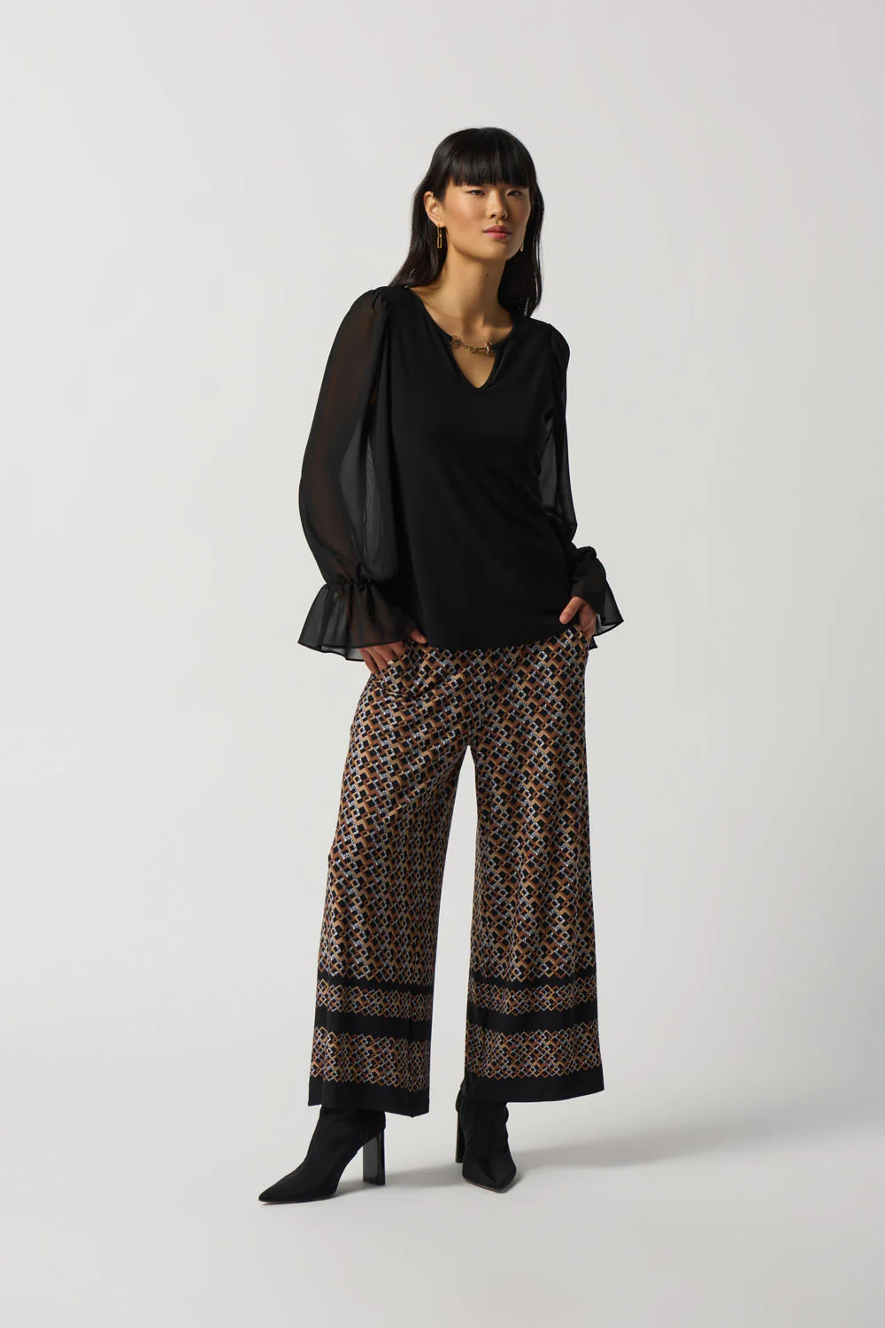 Joseph Ribkoff Black Ruffle Sleeve Top Style 233111 - Image 4