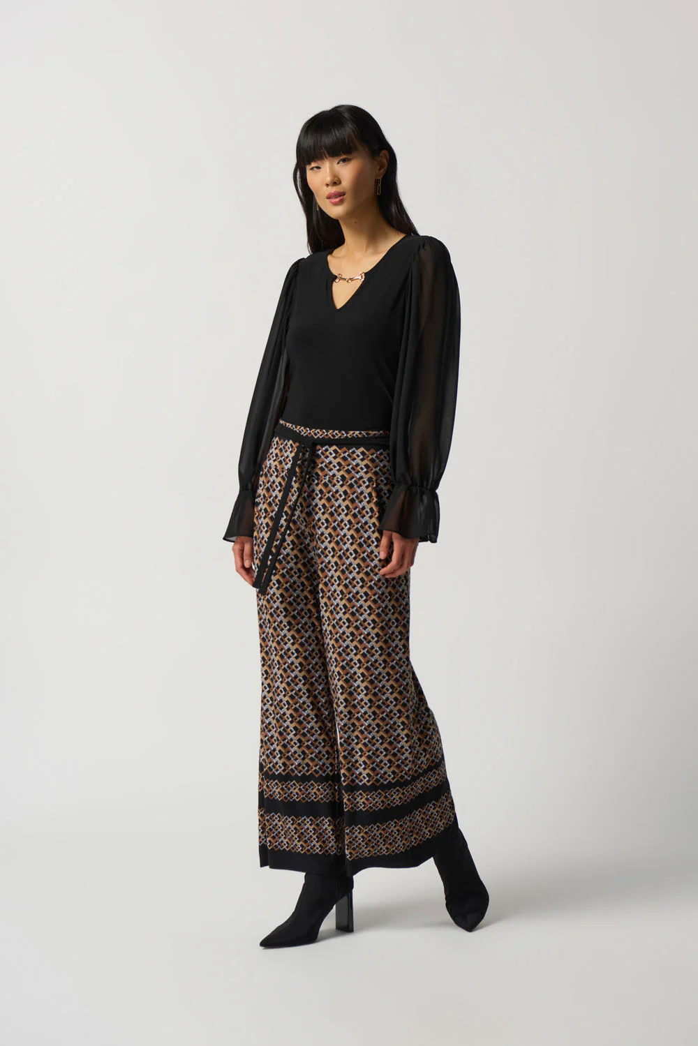 Joseph Ribkoff Black Ruffle Sleeve Top Style 233111 - Image 5