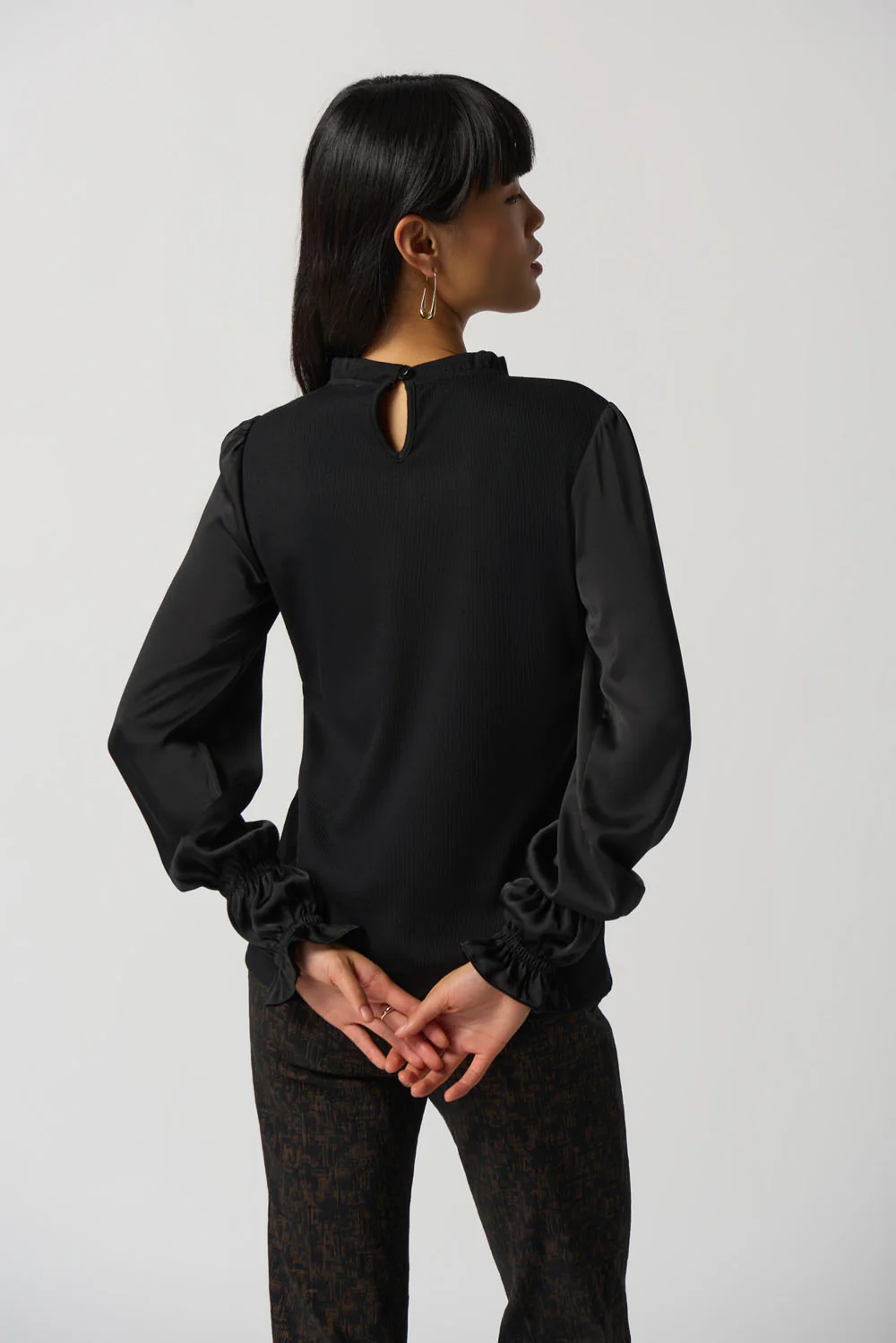 Joseph Ribkoff Black Ruffled Collar Puff Sleeve Top Style 233147 - Image 2