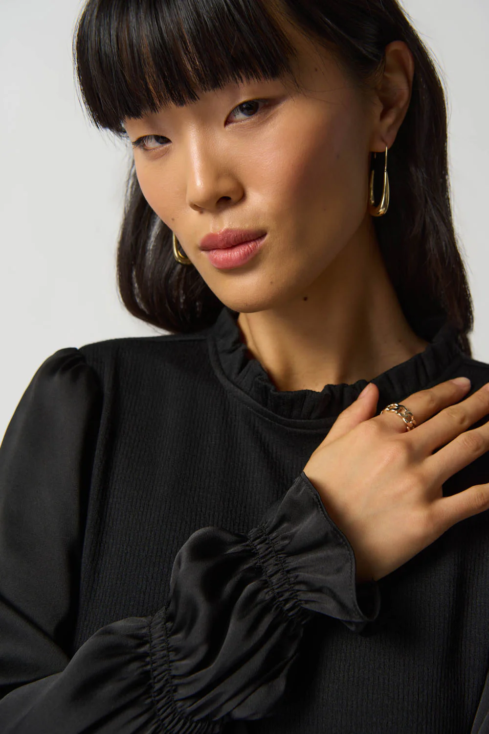 Joseph Ribkoff Black Ruffled Collar Puff Sleeve Top Style 233147 - Image 3
