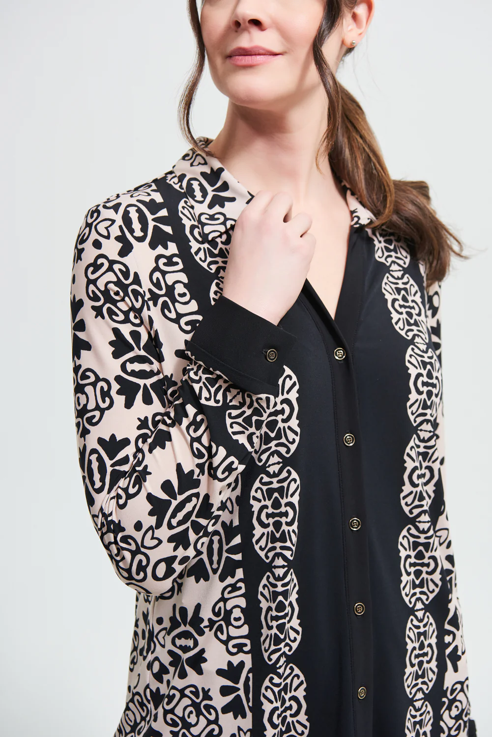 Joseph Ribkoff Black/Sand Blouse Style 213275 - Image 2