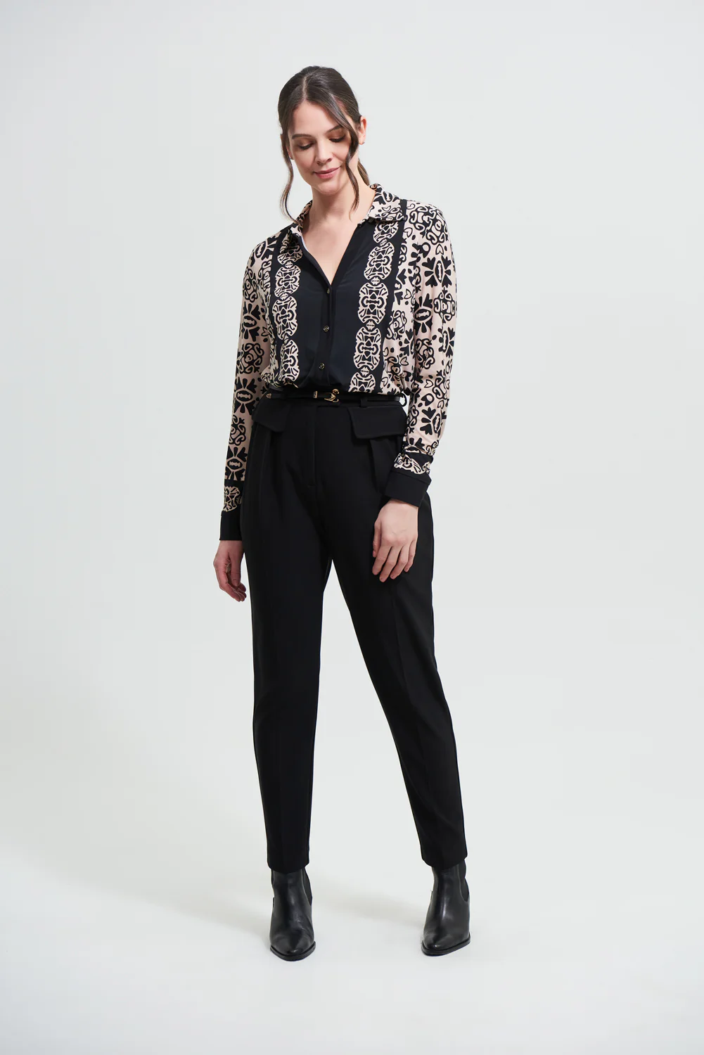 Joseph Ribkoff Black/Sand Blouse Style 213275 - Image 4
