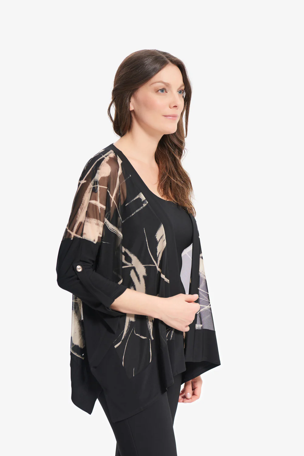Joseph Ribkoff Black/Sand Open Front Top Style 214180 - Image 2