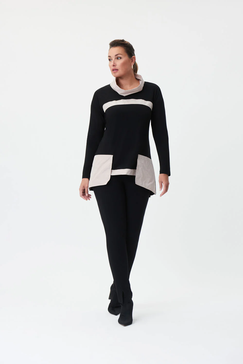 Joseph Ribkoff Black/Sand Contrast Detail Top Style 223258