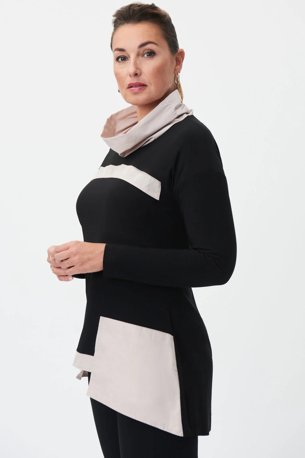 Joseph Ribkoff Black/Sand Contrast Detail Top Style 223258 - Image 2