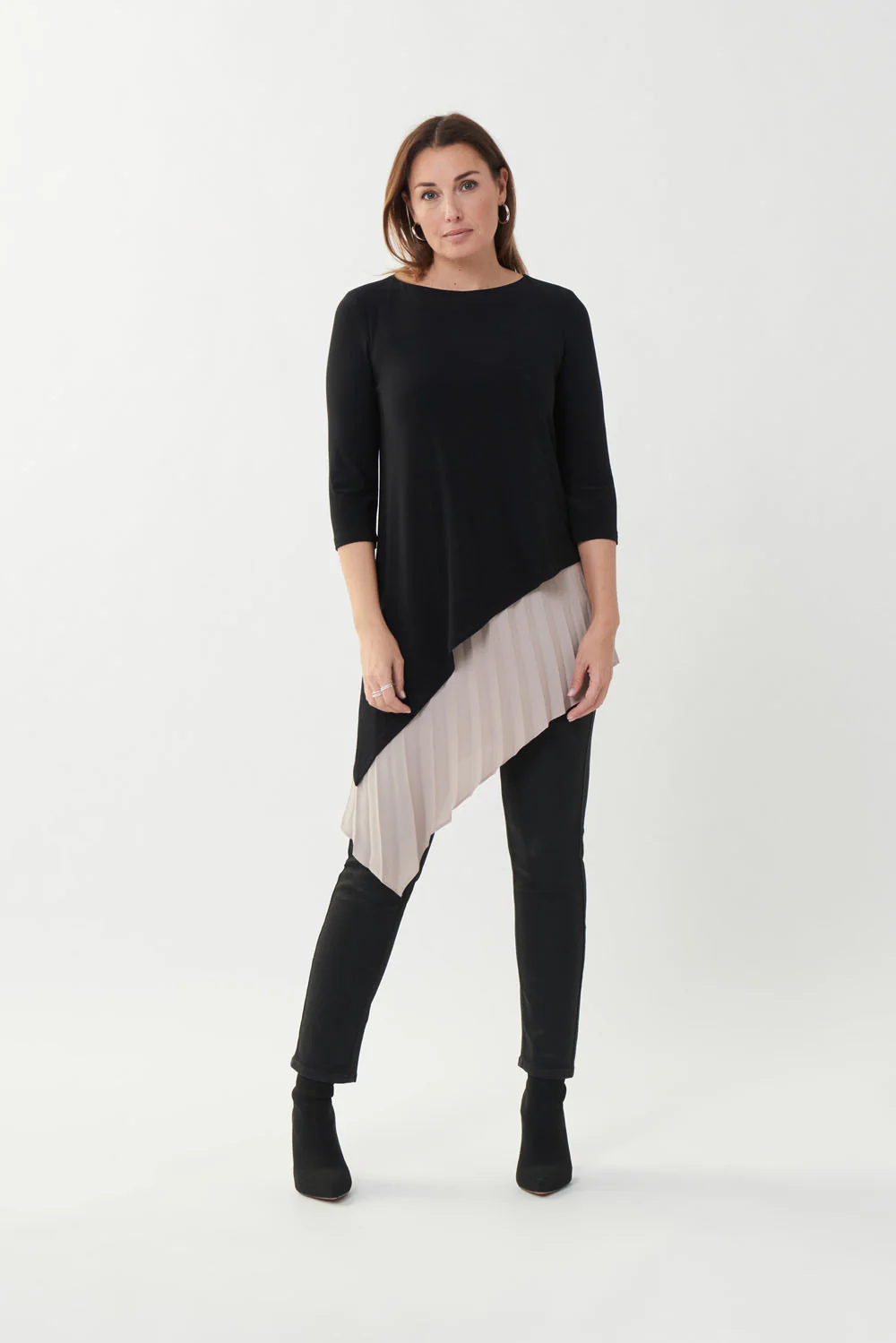 Joseph Ribkoff Black/Sand Pleated Trim Tunic Style 223140