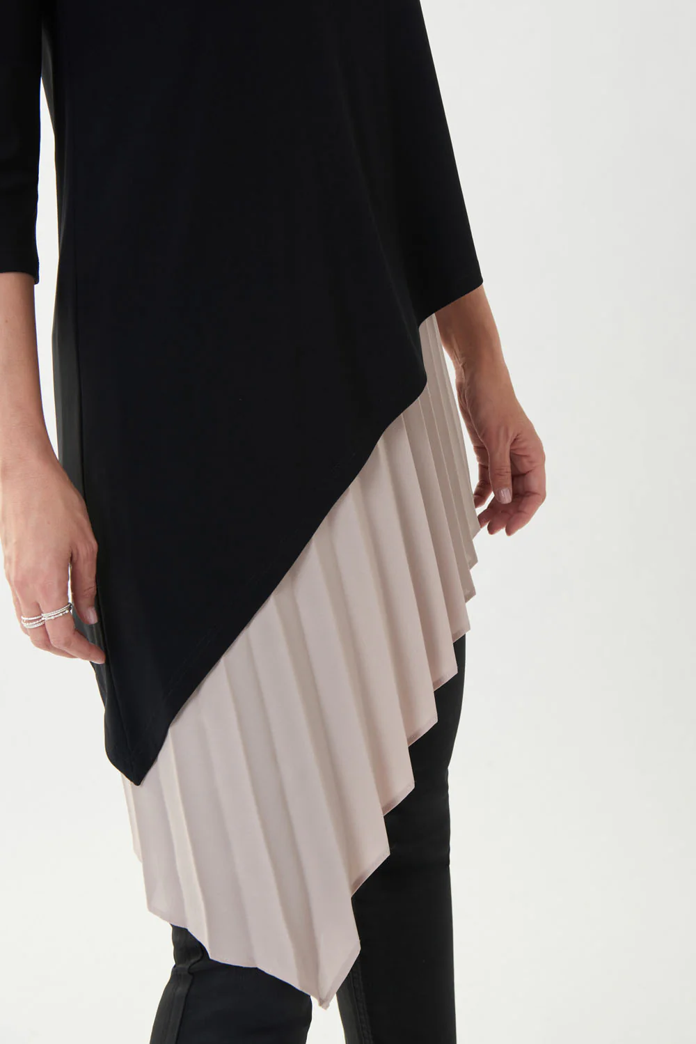 Joseph Ribkoff Black/Sand Pleated Trim Tunic Style 223140 - Image 3