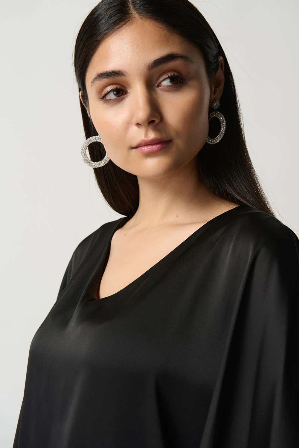 Joseph Ribkoff Black Satin Cape Top Style 233754 - Image 2
