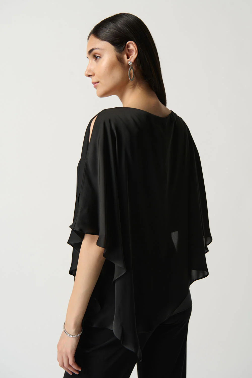 Joseph Ribkoff Black Satin Cape Top Style 233754 - Image 3