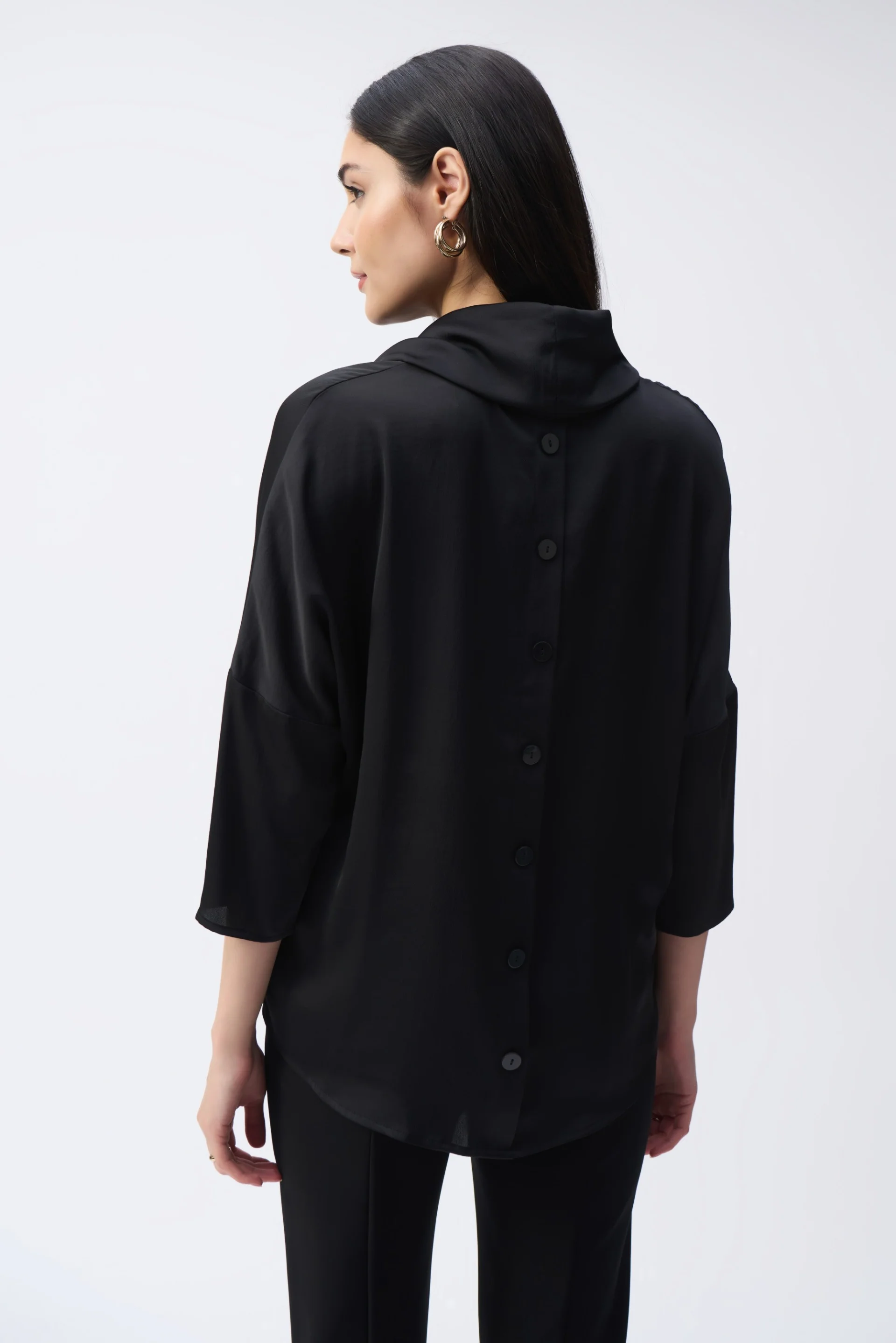 Joseph Ribkoff Black Satin Cowl Collar Top Style 243189 - Image 2