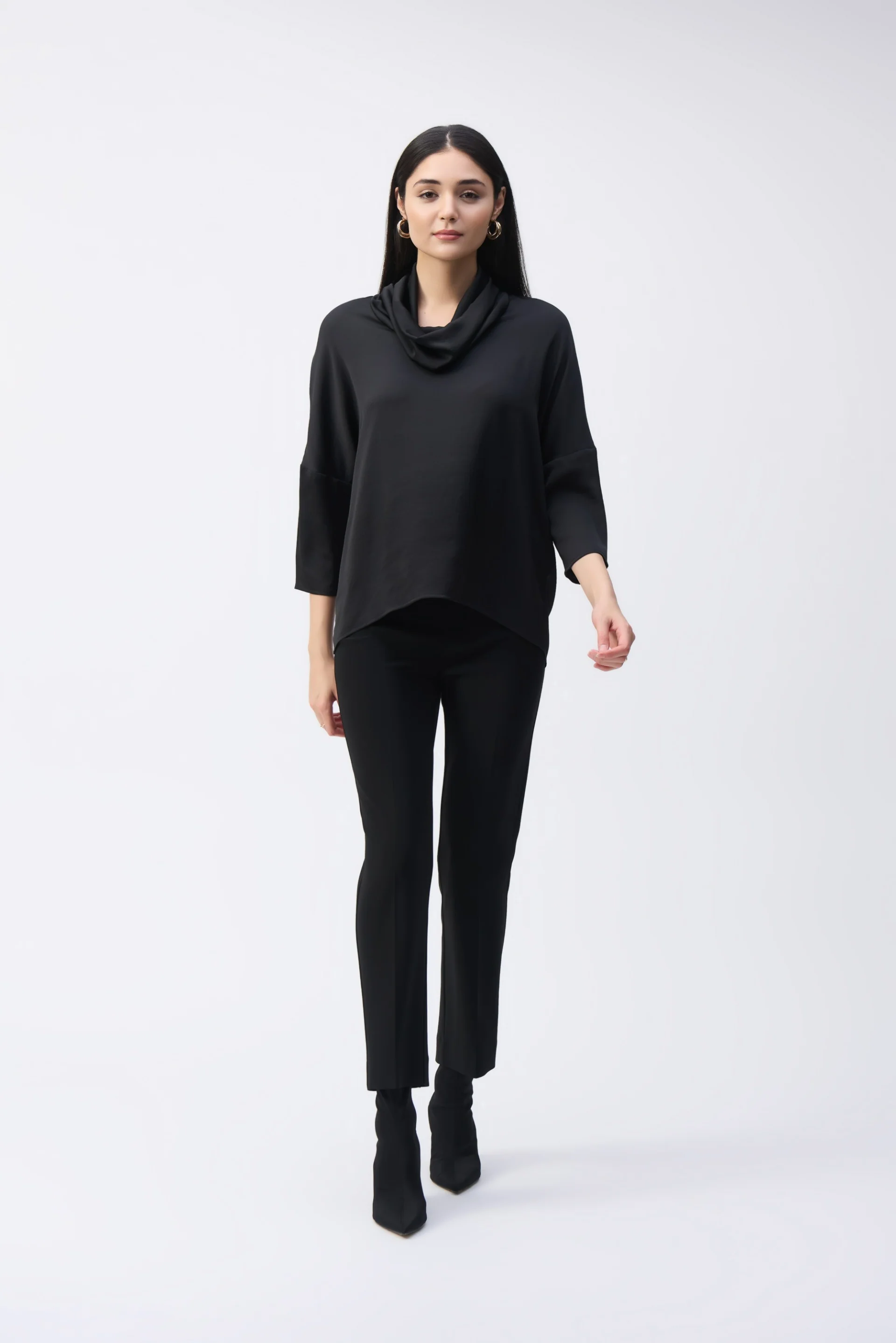 Joseph Ribkoff Black Satin Cowl Collar Top Style 243189 - Image 4