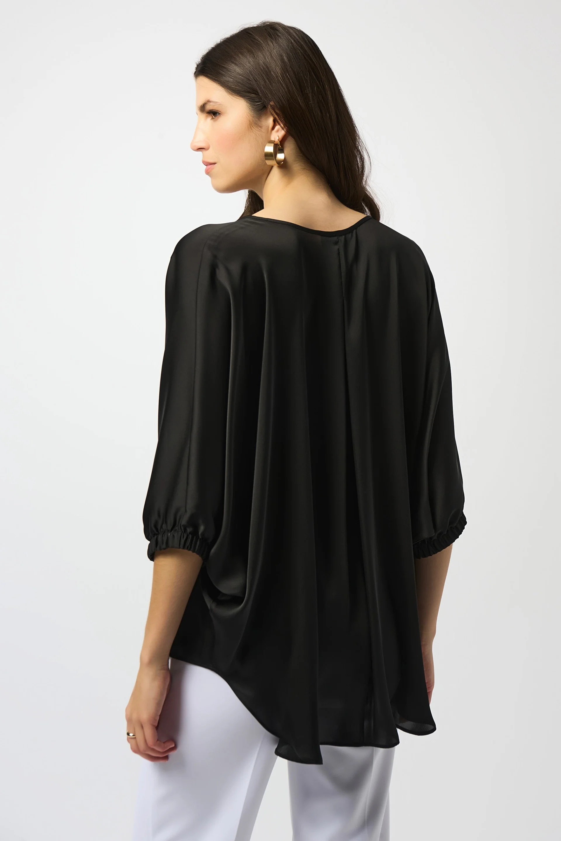 Joseph Ribkoff Black Satin High-Low Boxy Top Style 251191 - Image 2