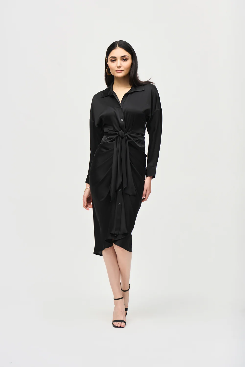 Joseph Ribkoff Black Satin Shirt Dress Style 241236