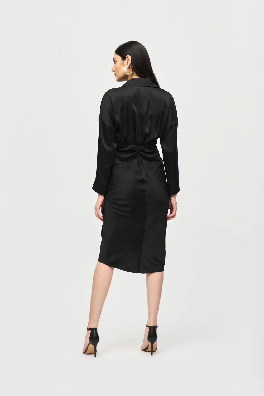 Joseph Ribkoff Black Satin Shirt Dress Style 241236 - Image 3
