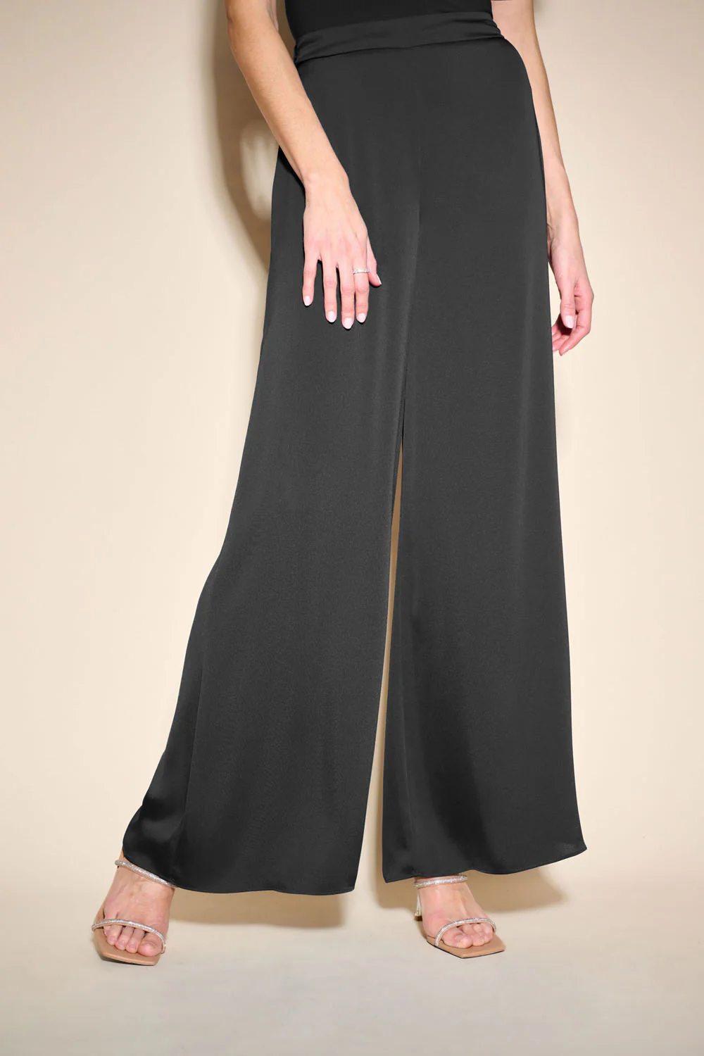 Joseph Ribkoff Black Satin Wide-Leg Pants Style 233785