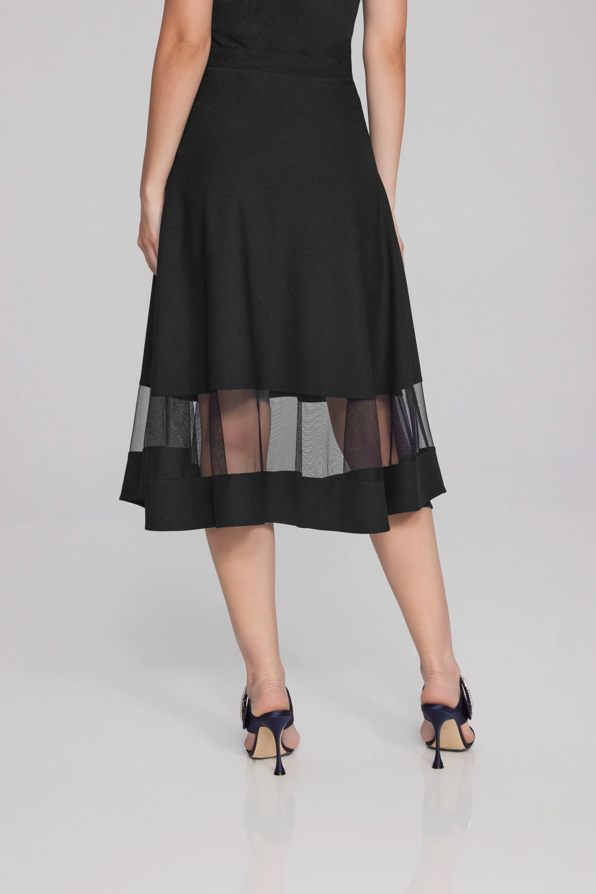 Joseph Ribkoff Black Scuba Crepe And Mesh Flared Skirt Style 241763 - Image 2