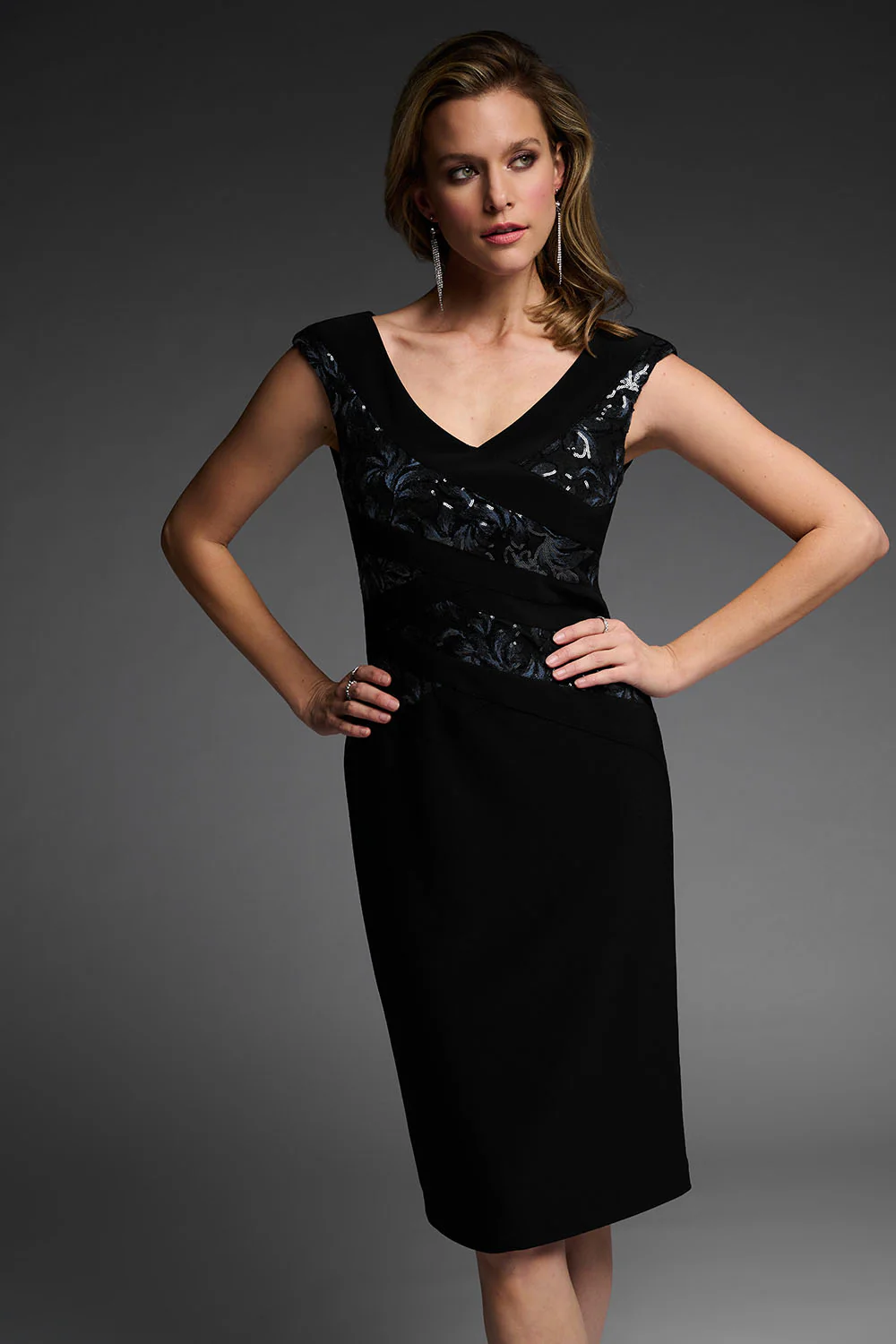 Joseph Ribkoff Black Sequin Dress Style 223729 - Image 2