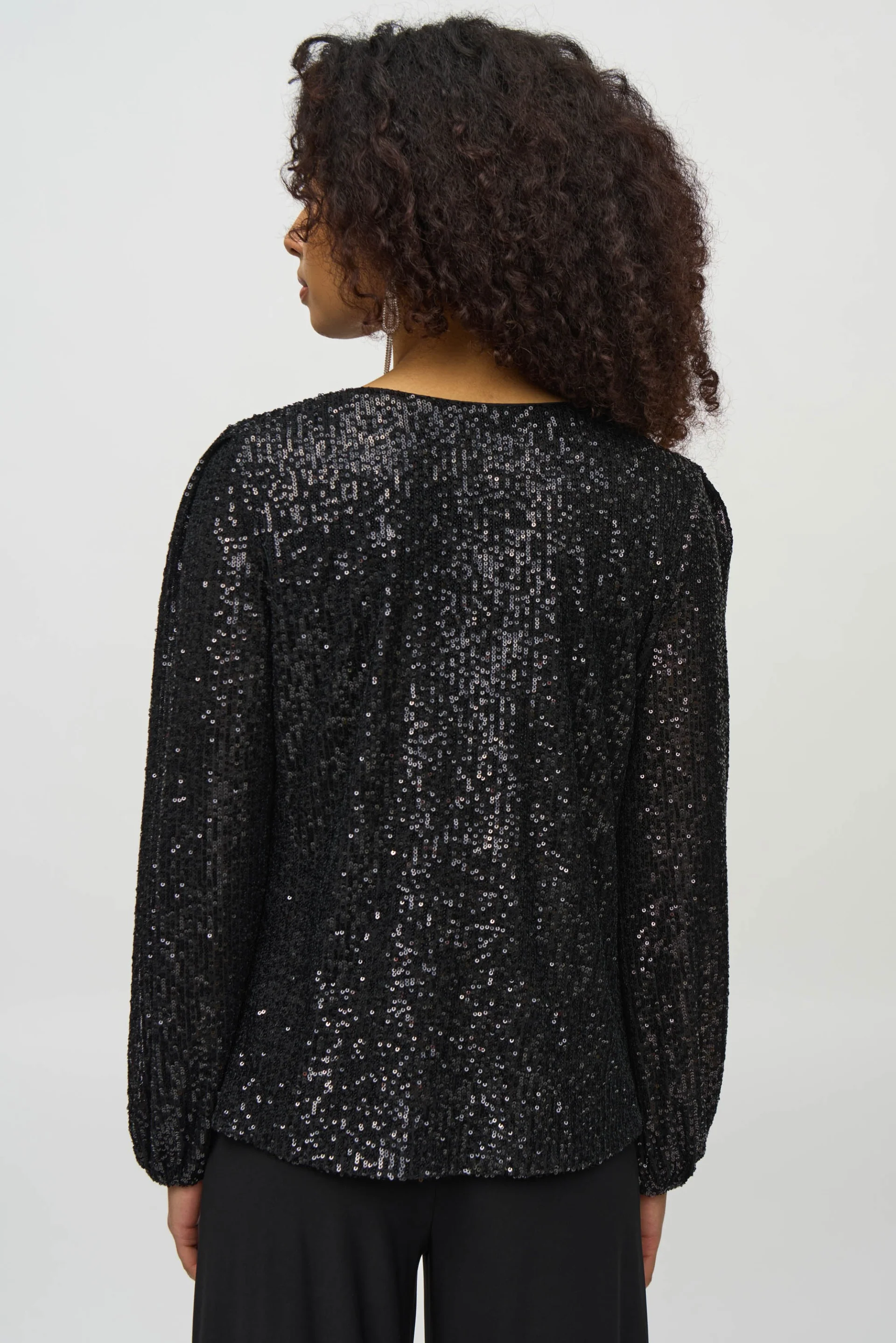 Joseph Ribkoff Black Sequined Cowl Neck Top Style 244917 - Image 2