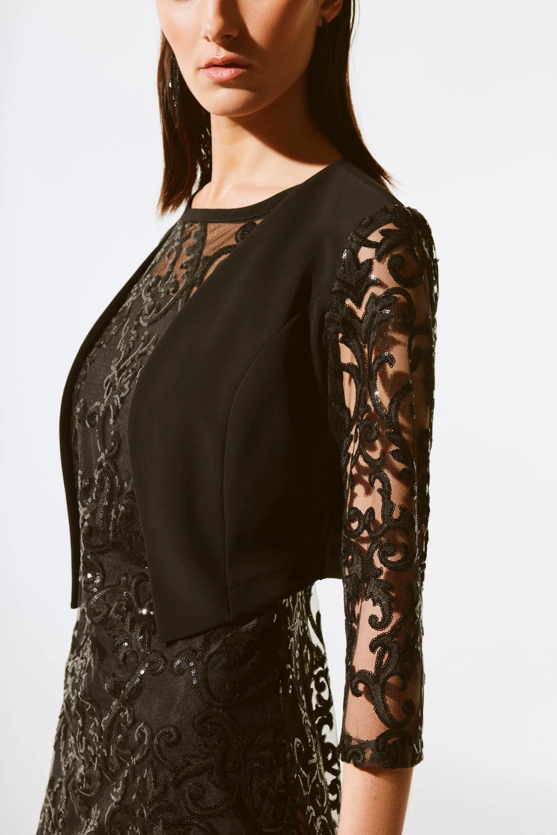 Joseph Ribkoff Black Sequins Lace Bolero Style 243737 - Image 2