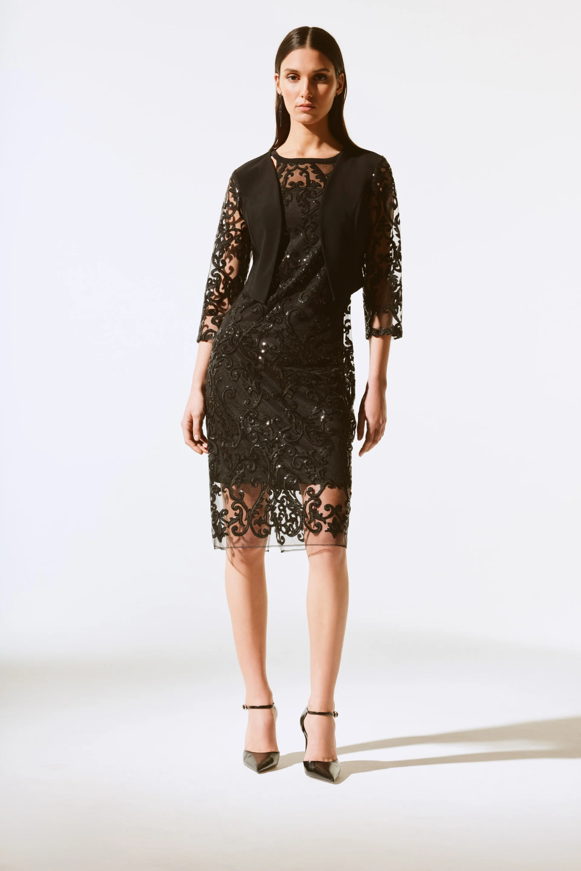 Joseph Ribkoff Black Sequins Lace Bolero Style 243737 - Image 4