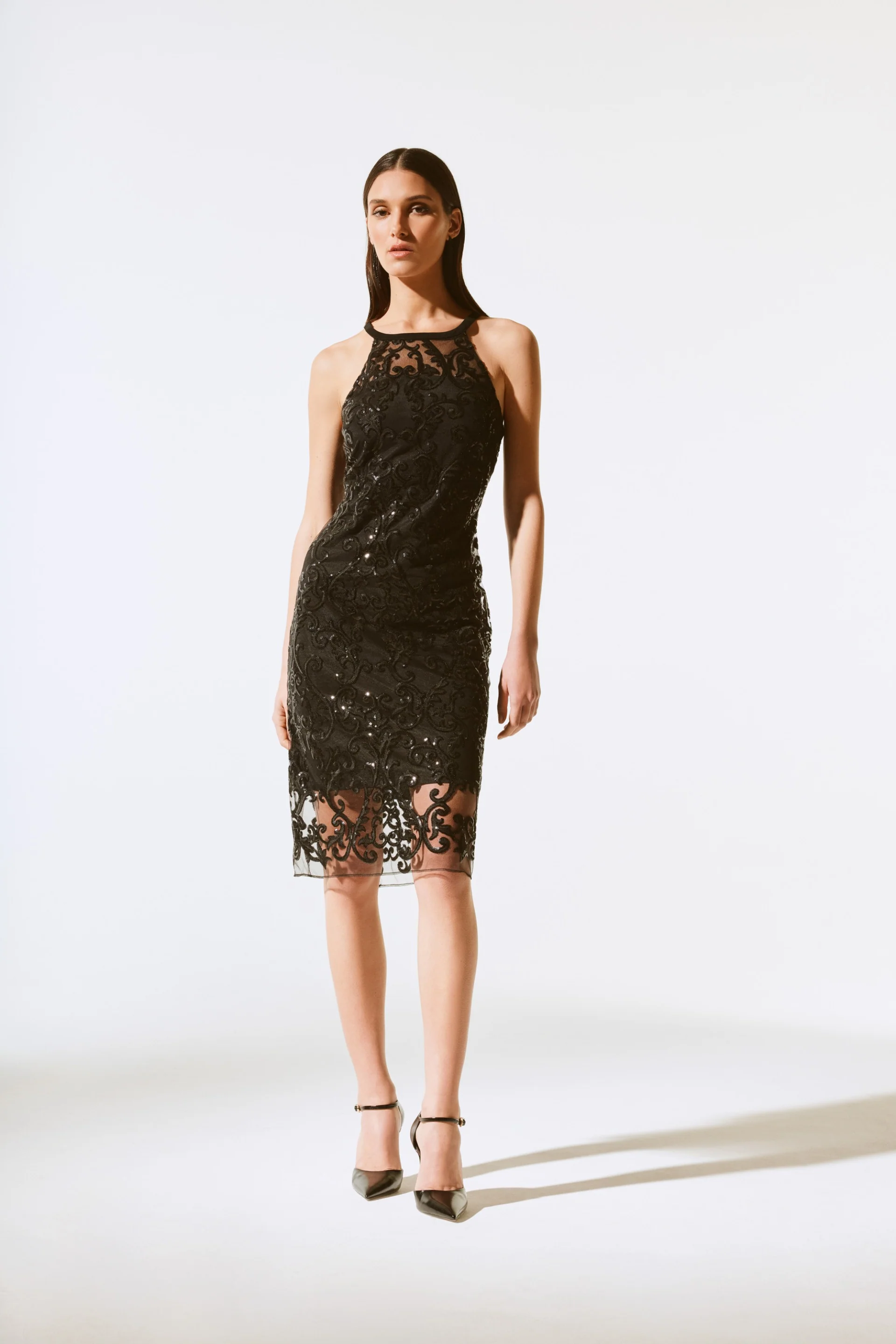 Joseph Ribkoff Black Sequins Lace Sleeveless Dress Style 243715 - Image 2