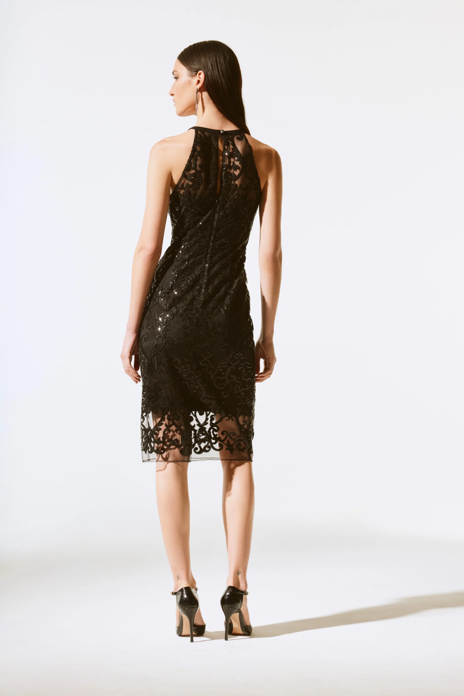Joseph Ribkoff Black Sequins Lace Sleeveless Dress Style 243715 - Image 5