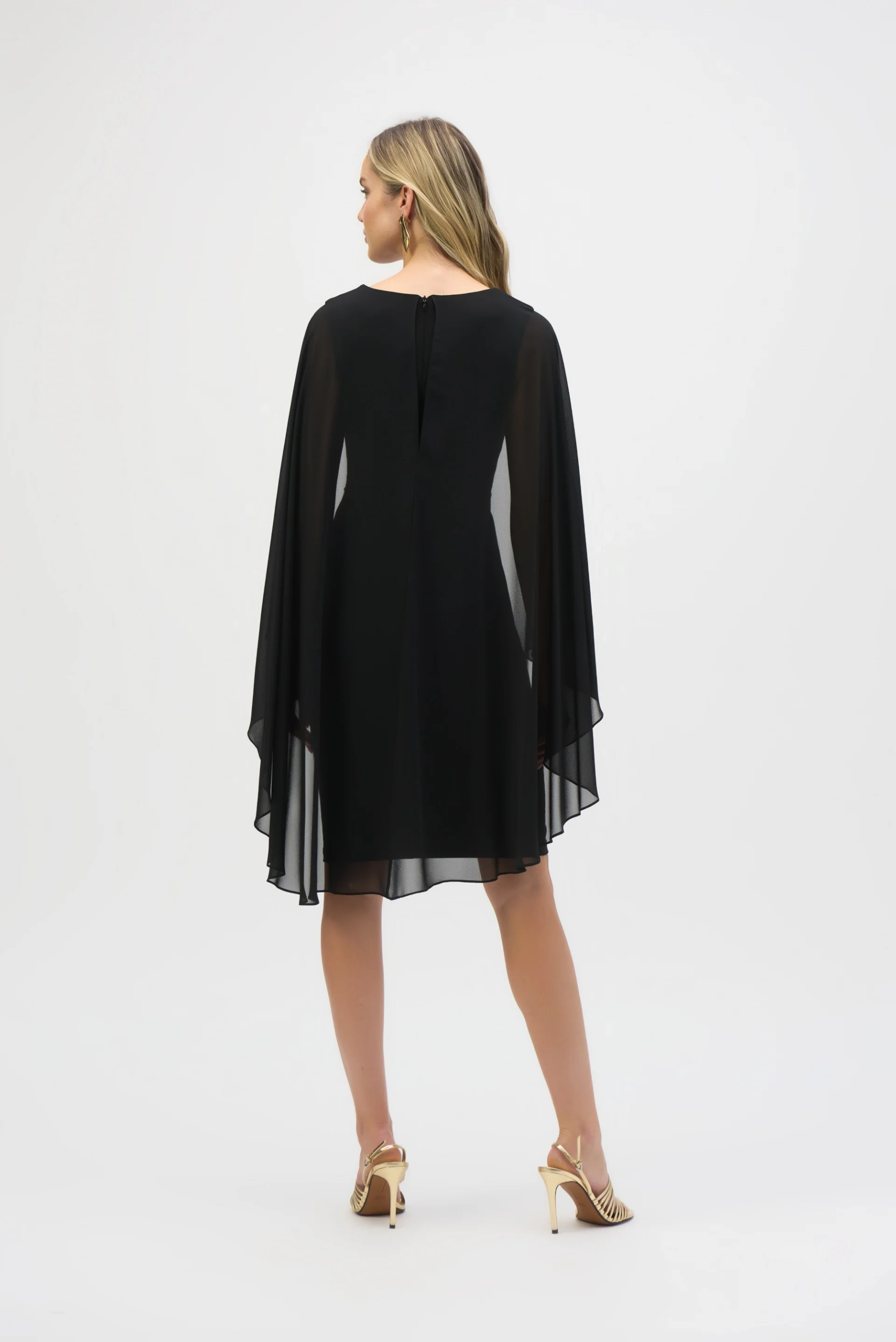 Joseph Ribkoff Black Sheath Dress With Chiffon Cape Style 243701 - Image 3