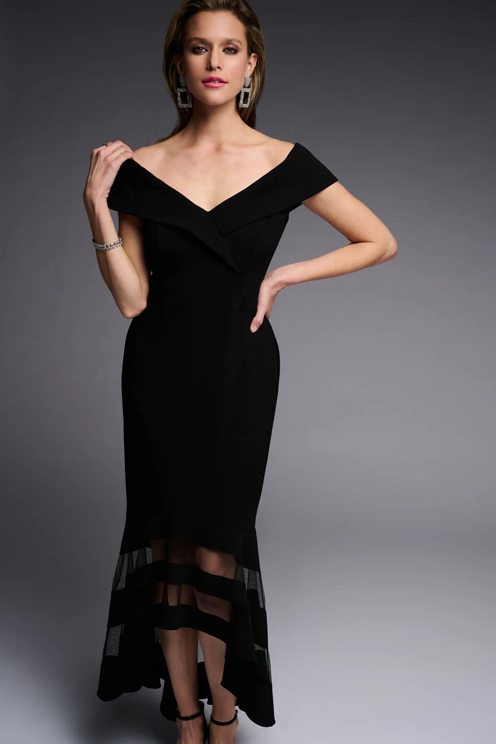 Joseph Ribkoff Black Sheer Panel Dress Style 223743 - Image 6