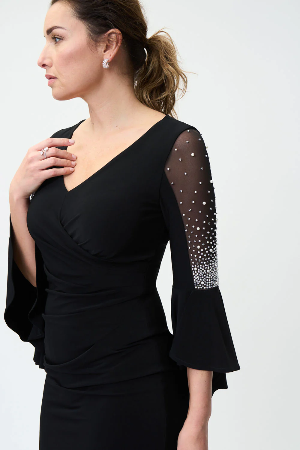 Joseph Ribkoff Black Sheer & Ruffle Dress Style 224005 - Image 2