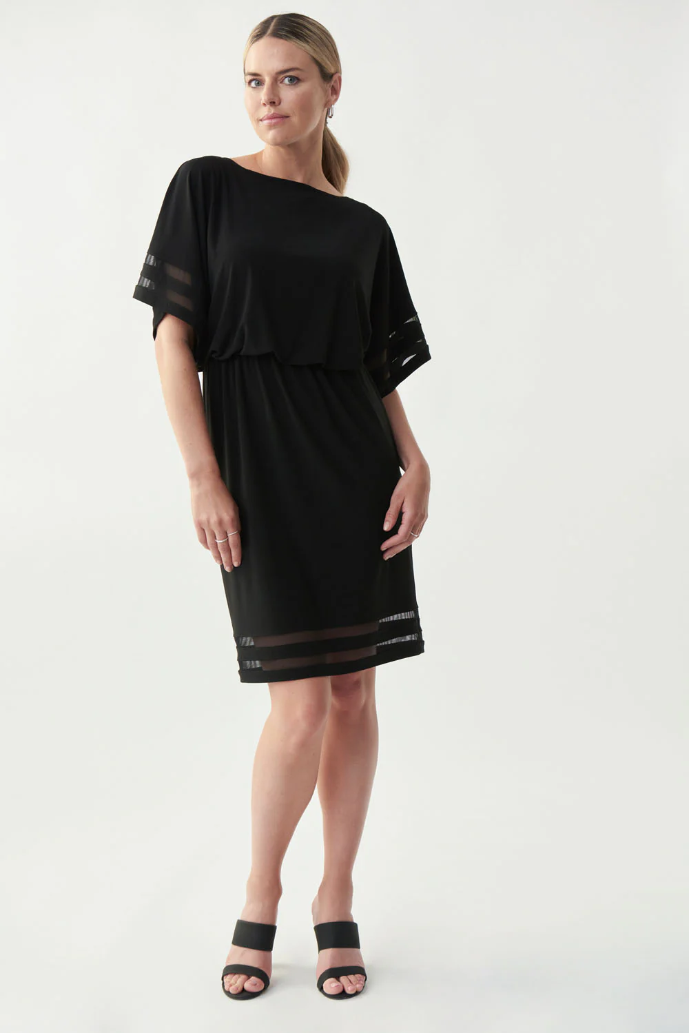 Joseph Ribkoff Black Sheer Sleeved Dress Style 221183