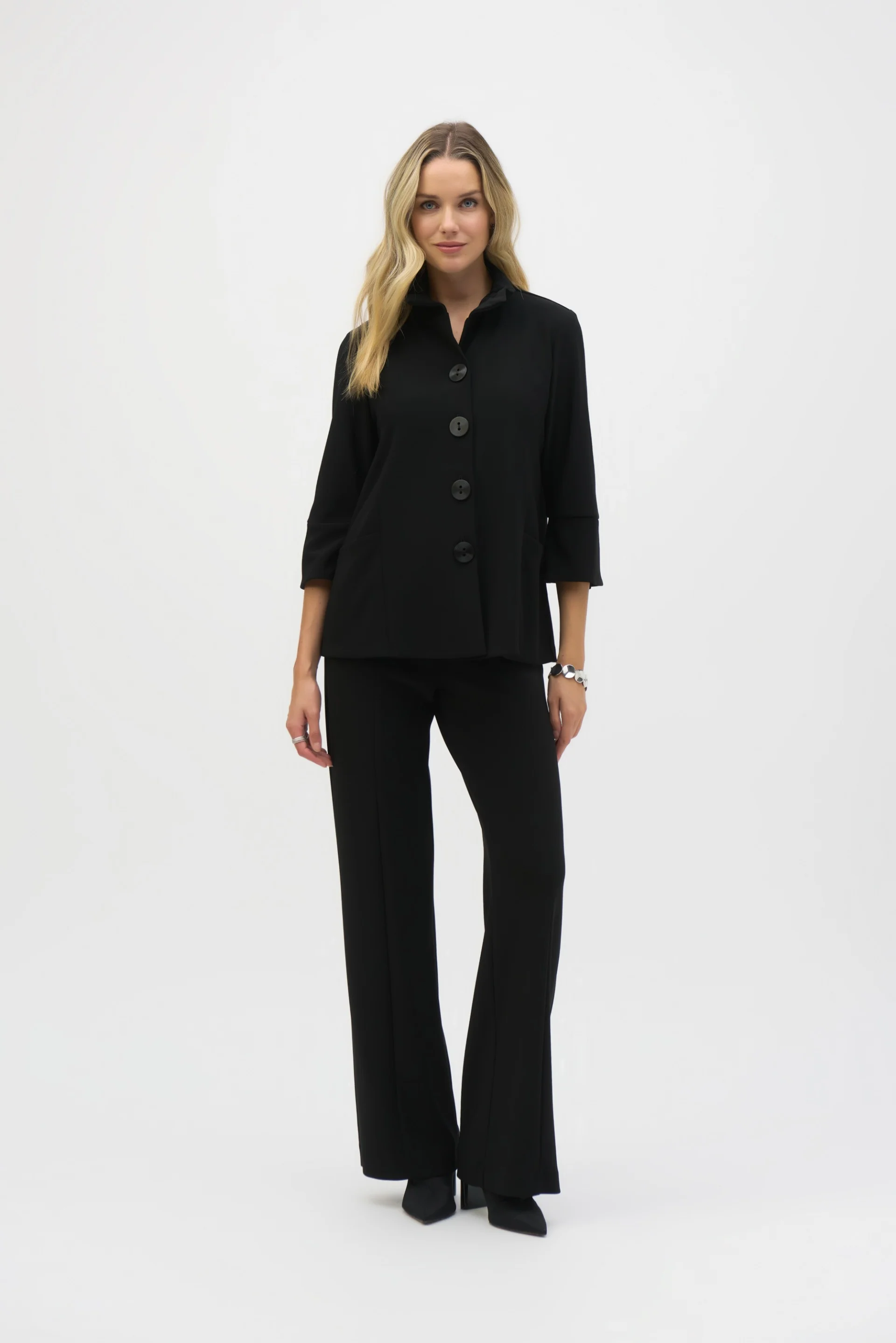 Joseph Ribkoff Black Shirred Collar Trapeze Jacket Style 244196 - Image 4
