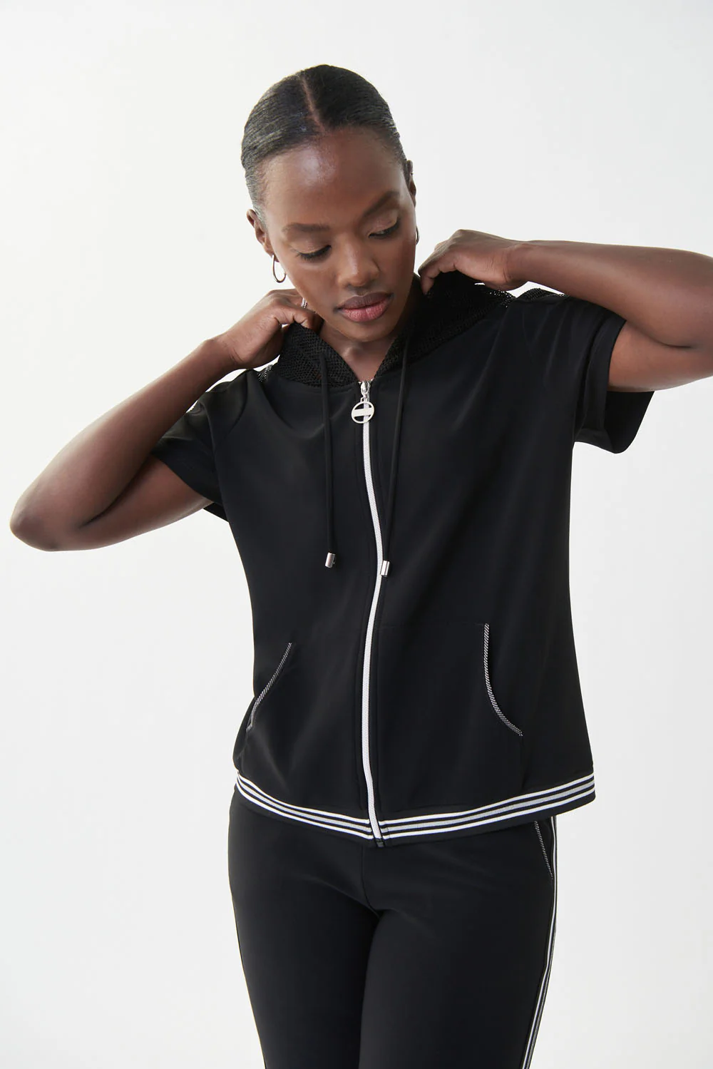 Joseph Ribkoff Black Short Sleeve Hoodie Style 222237 - Image 2