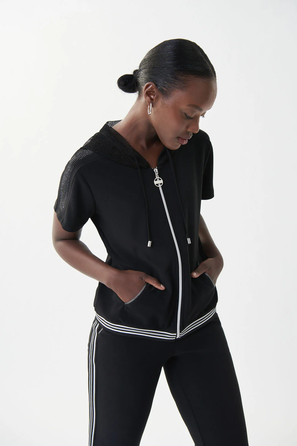 Joseph Ribkoff Black Short Sleeve Hoodie Style 222237 - Image 3