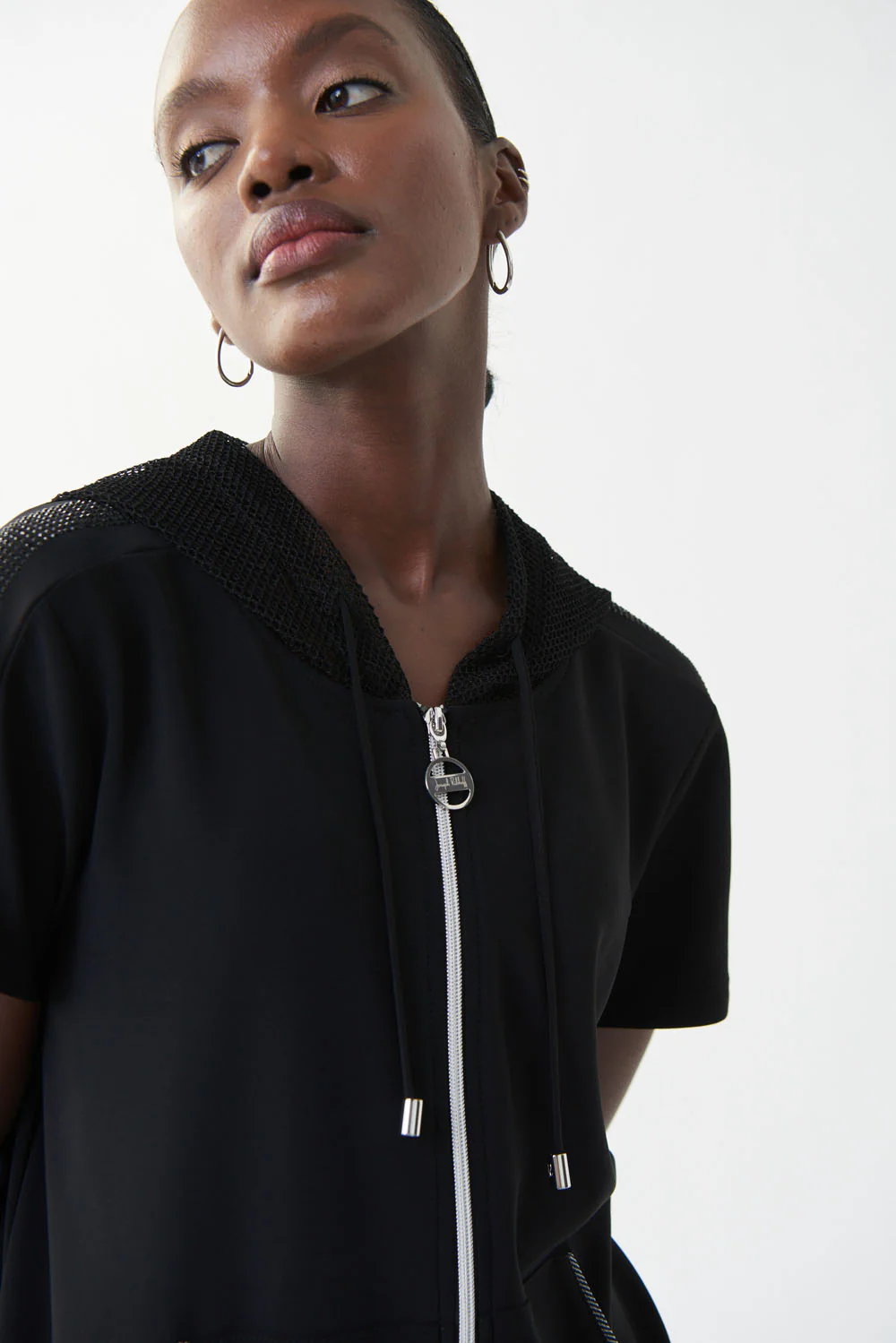Joseph Ribkoff Black Short Sleeve Hoodie Style 222237 - Image 4