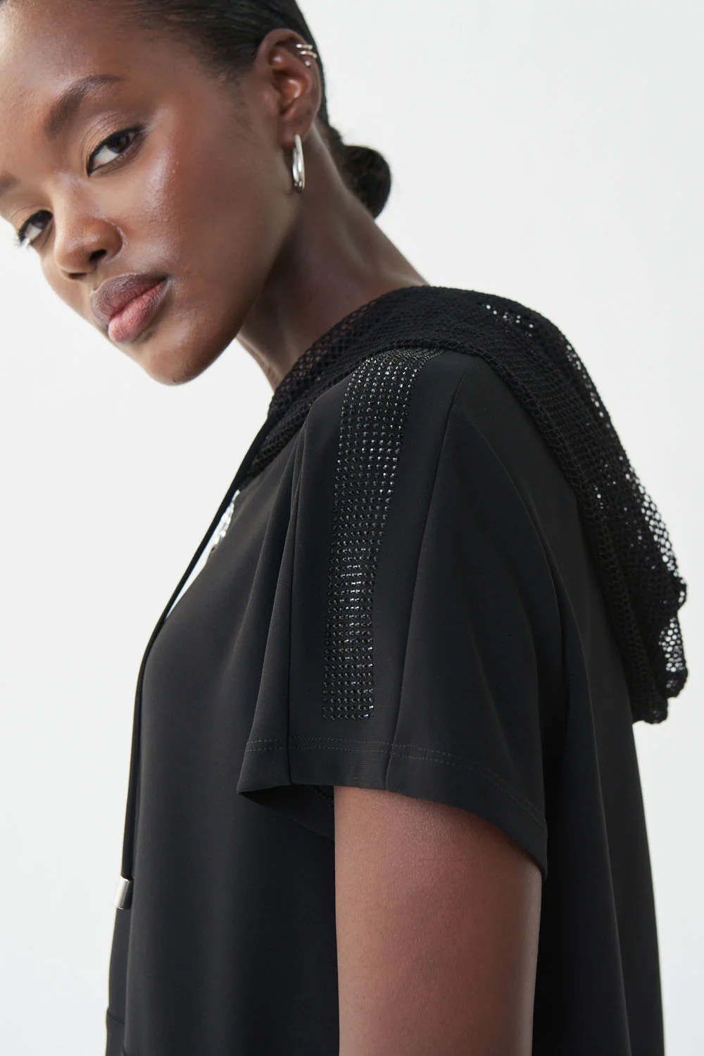 Joseph Ribkoff Black Short Sleeve Hoodie Style 222237 - Image 5