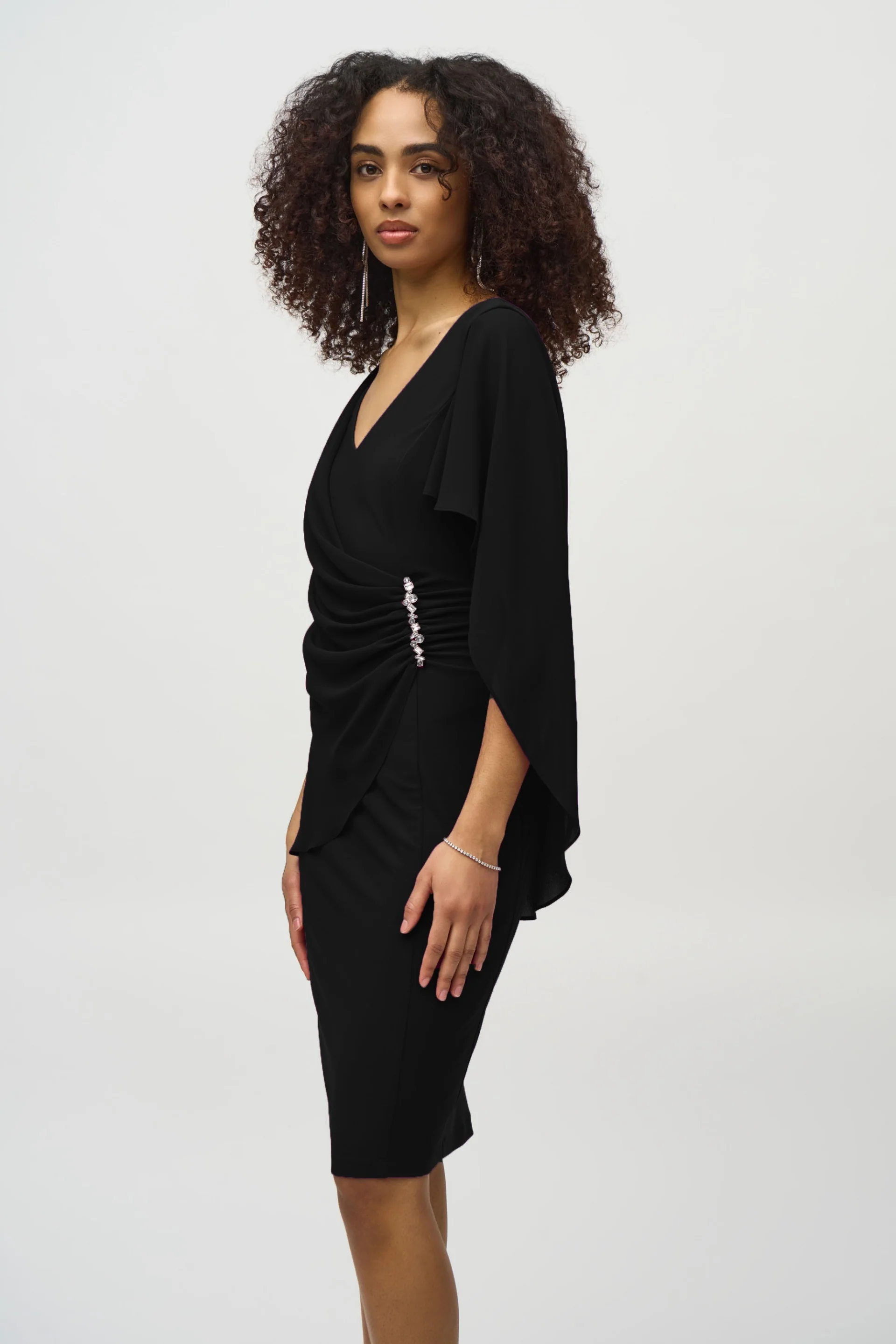 Joseph Ribkoff Black Silky Knit and Chiffon Sheath Dress Style 244017 - Image 2