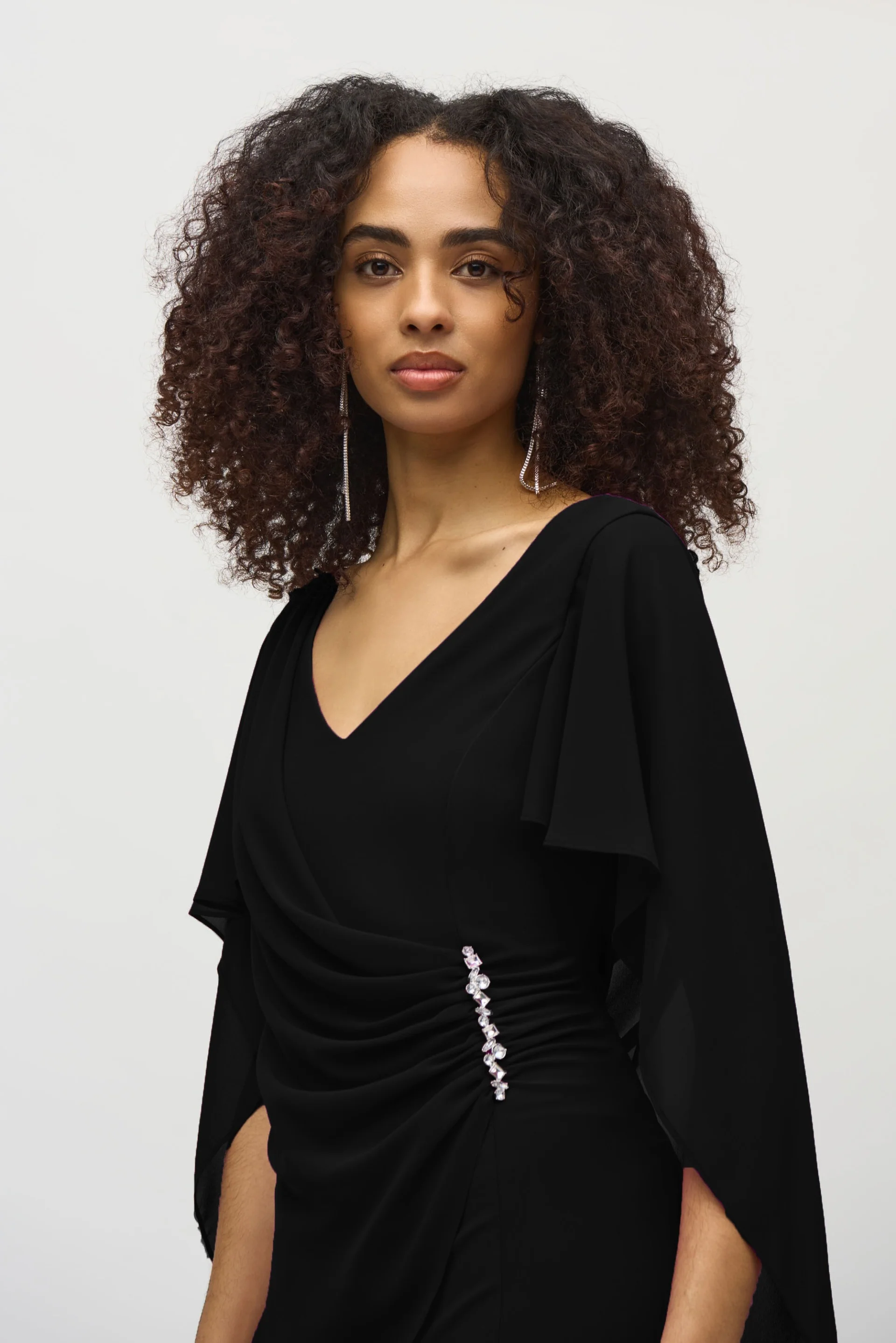 Joseph Ribkoff Black Silky Knit and Chiffon Sheath Dress Style 244017 - Image 3