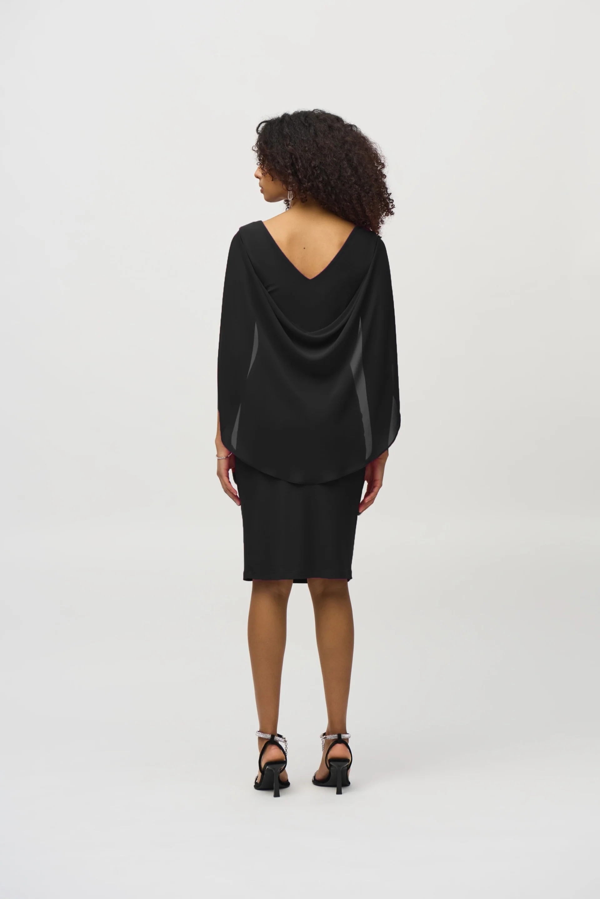 Joseph Ribkoff Black Silky Knit and Chiffon Sheath Dress Style 244017 - Image 4
