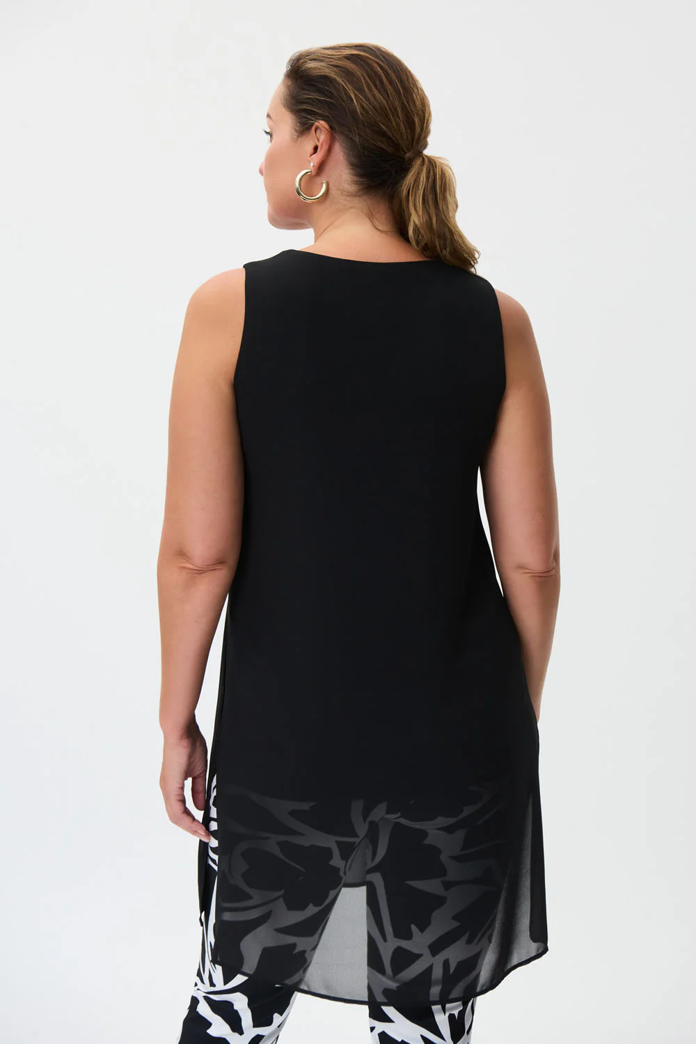Joseph Ribkoff Black Silky Knit and Chiffon Tunic Style 232028 - Image 2
