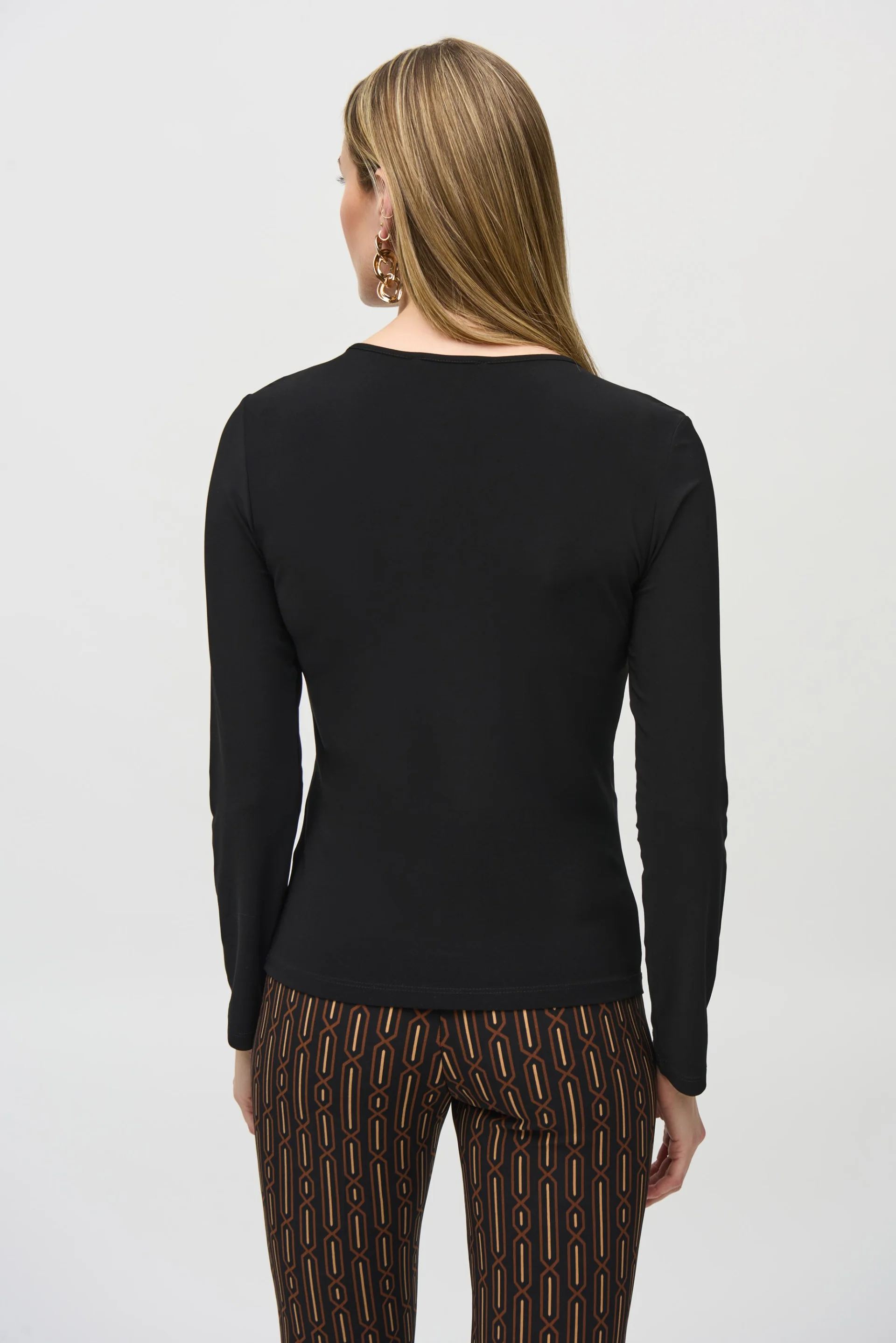 Joseph Ribkoff Black Silky Knit and Mesh Fitted Top Style 244066 - Image 2