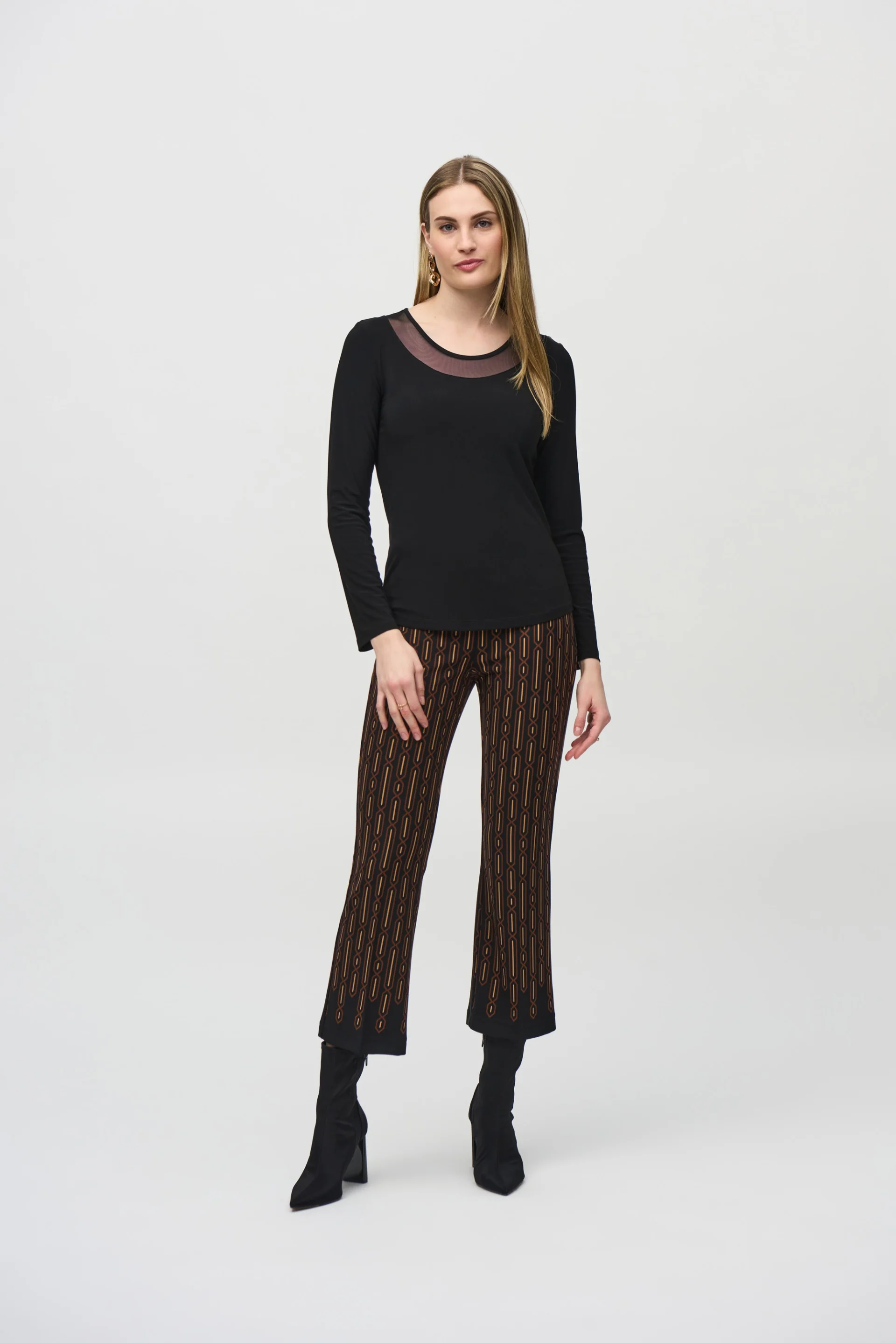 Joseph Ribkoff Black Silky Knit and Mesh Fitted Top Style 244066 - Image 3