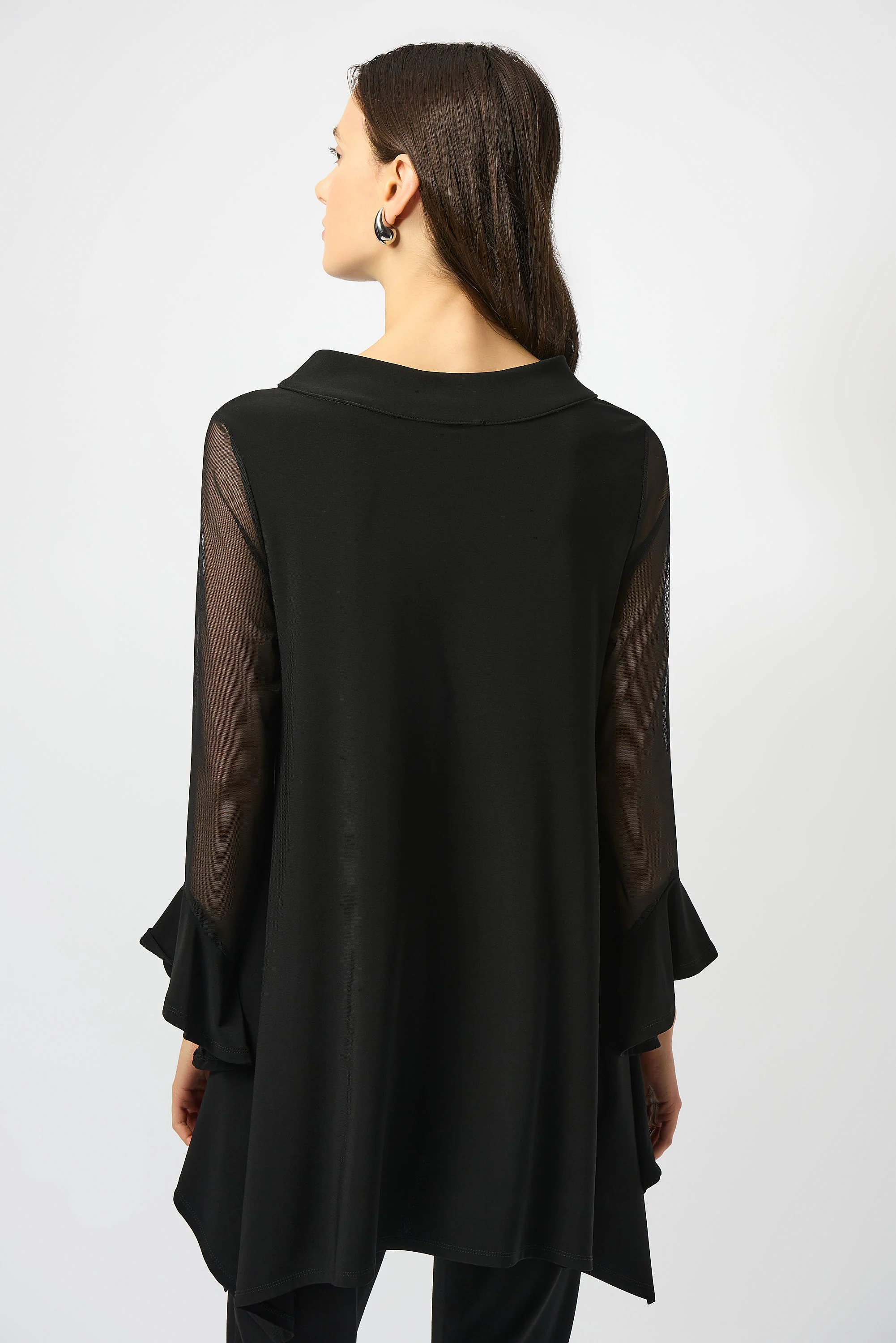 Joseph Ribkoff Black Silky Knit and Mesh Handkerchief Tunic Style 253057 - Image 2