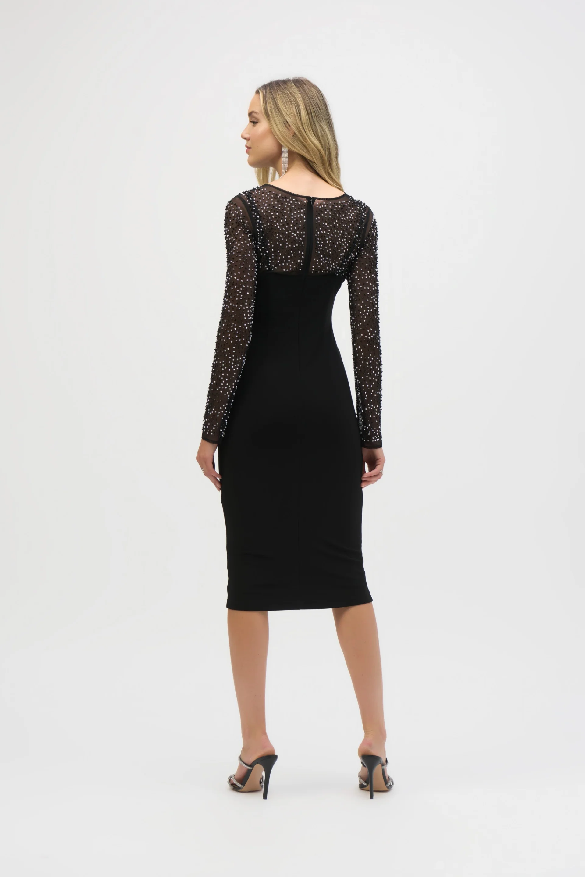 Joseph Ribkoff Black Silky Knit And Mesh Sheath Dress Style 243730 - Image 3