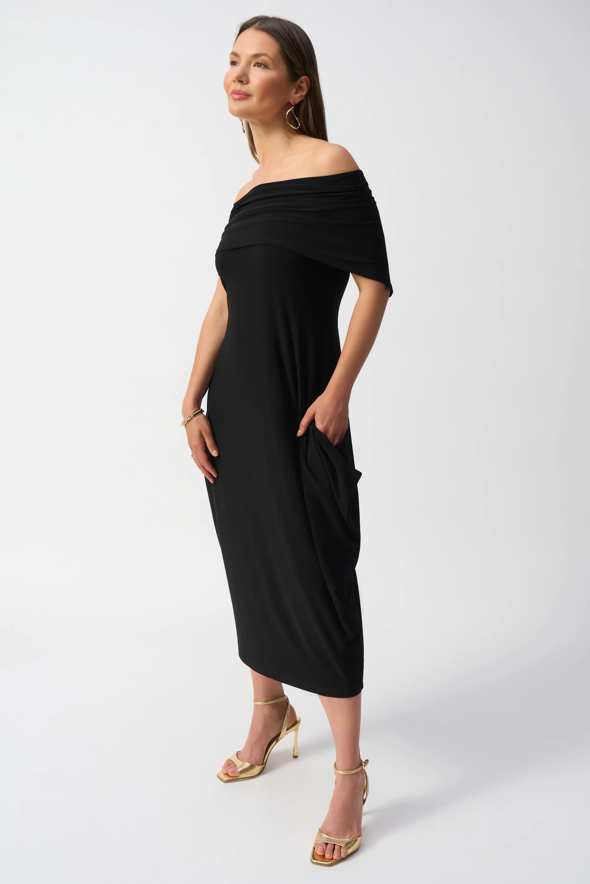 Joseph Ribkoff Black Silky Knit Cocoon Dress Style 251205 - Image 2