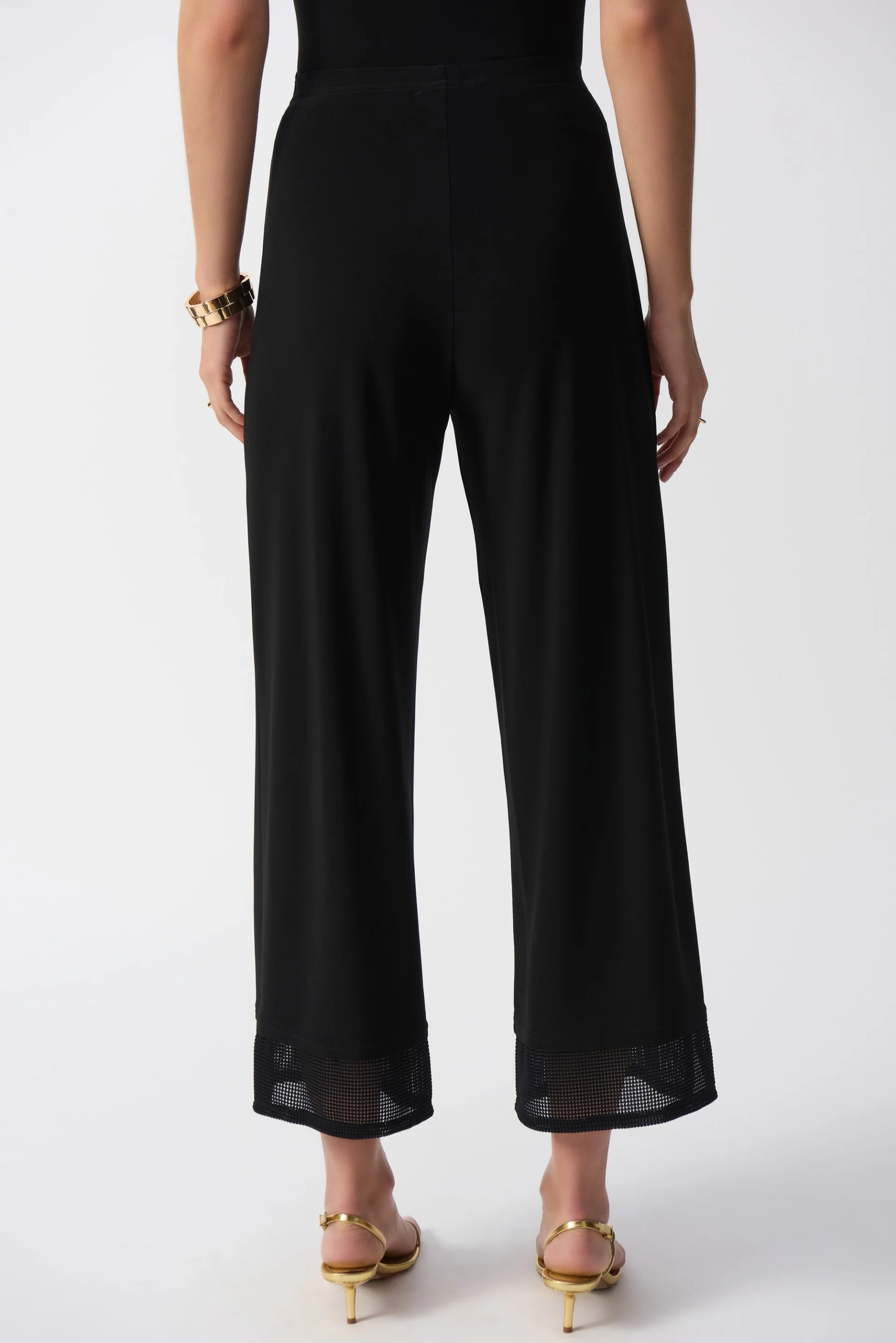 Joseph Ribkoff Black Silky Knit Culotte Pants With Mesh Detail Style 251187 - Image 2