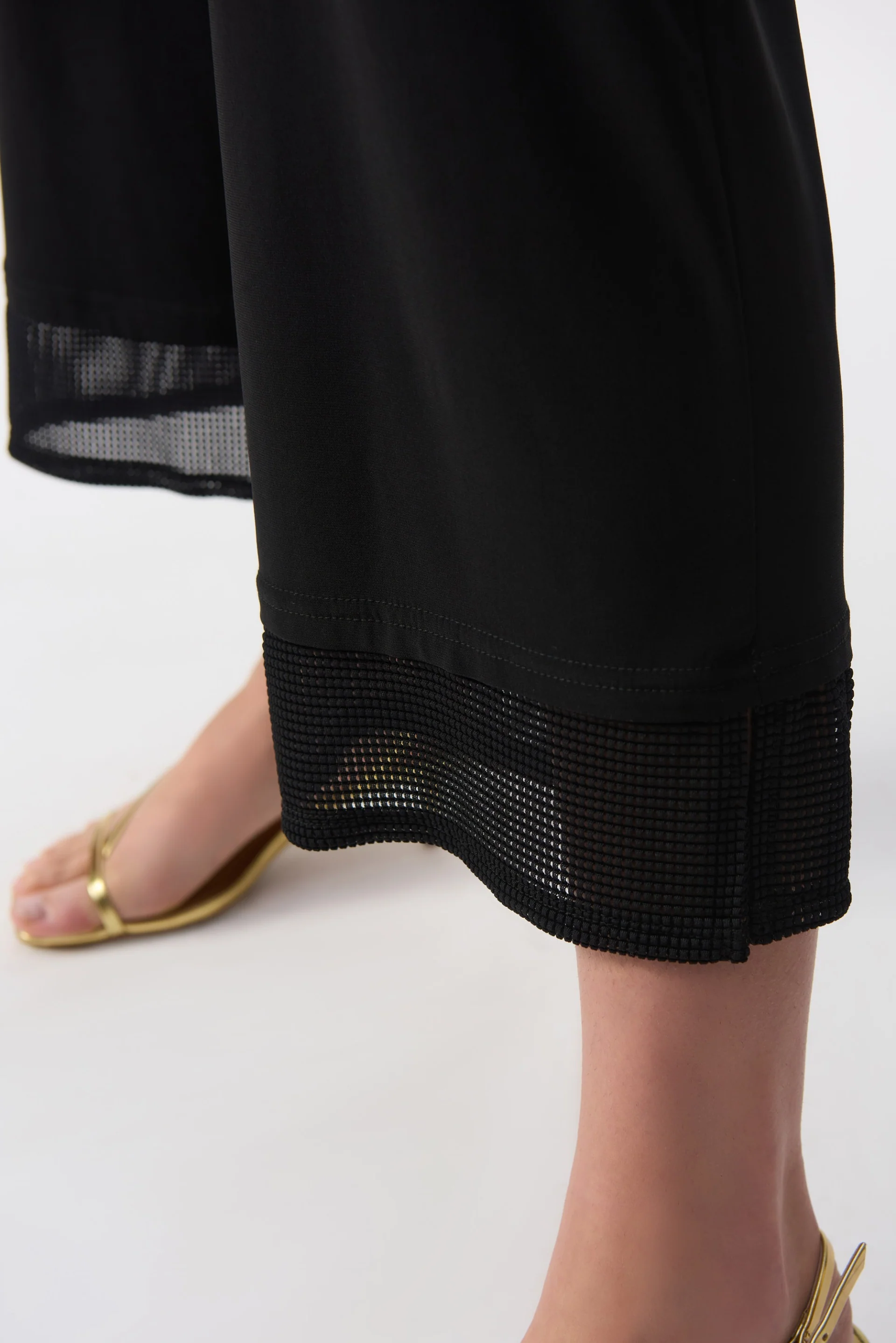 Joseph Ribkoff Black Silky Knit Culotte Pants With Mesh Detail Style 251187 - Image 3